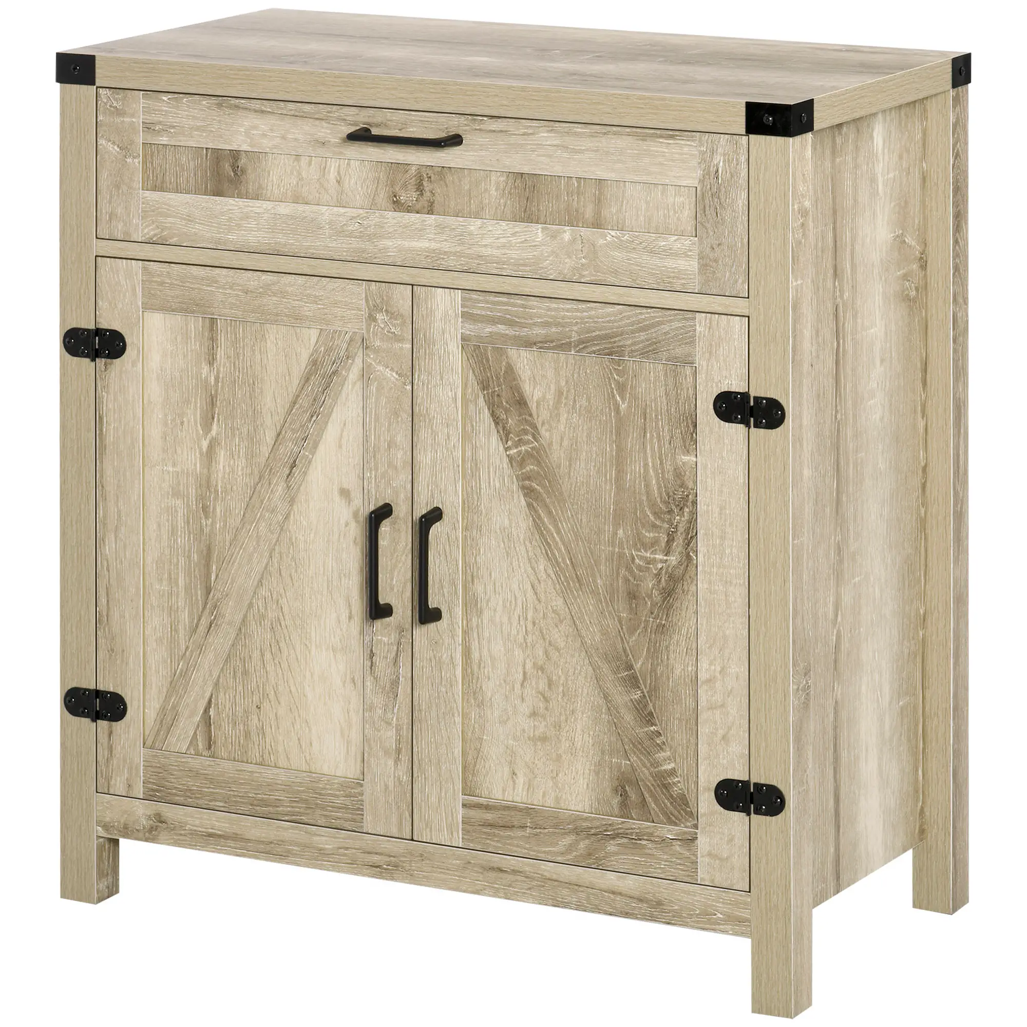 Farmhouse Kitchen Cabinet, Sideboard with 2 Barn Doors, Drawer, Oak - Image 11