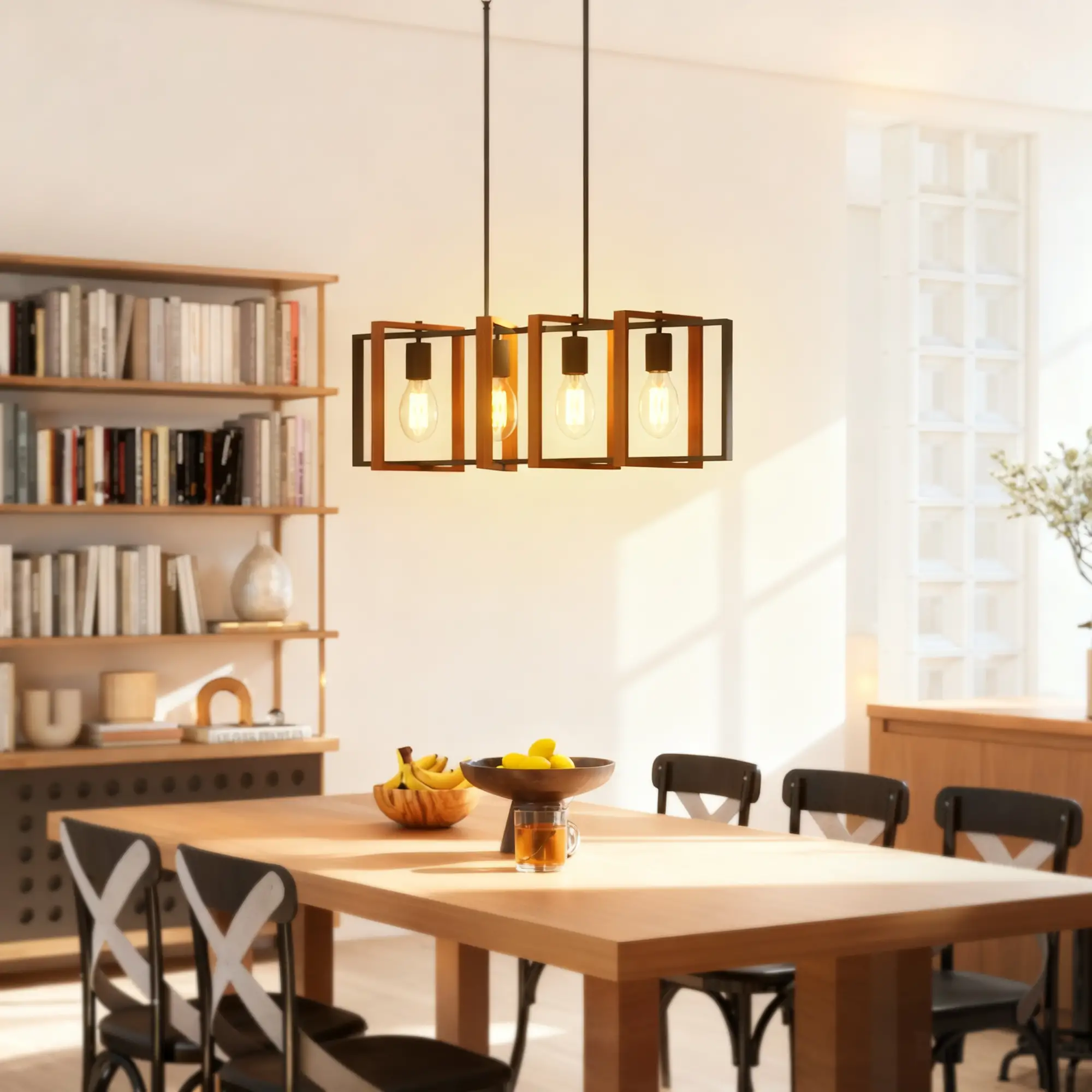 Farmhouse Kitchen Island Pendant Light, 4 Rotatable Frames, Walnut - Image 10