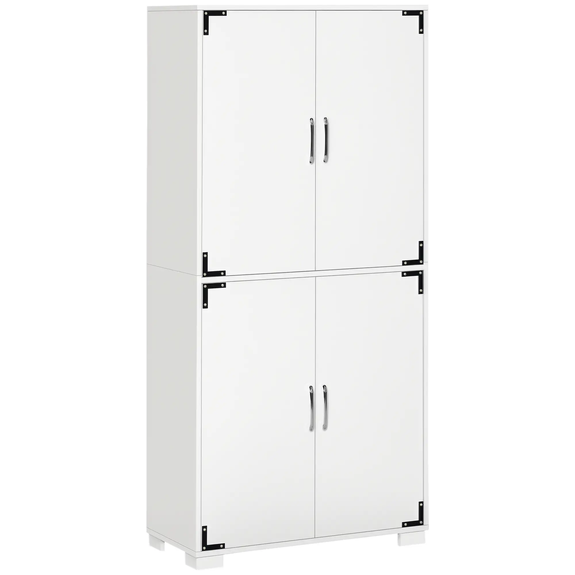 Farmhouse Kitchen Pantry, 4 Door Cabinet with Shelves, White