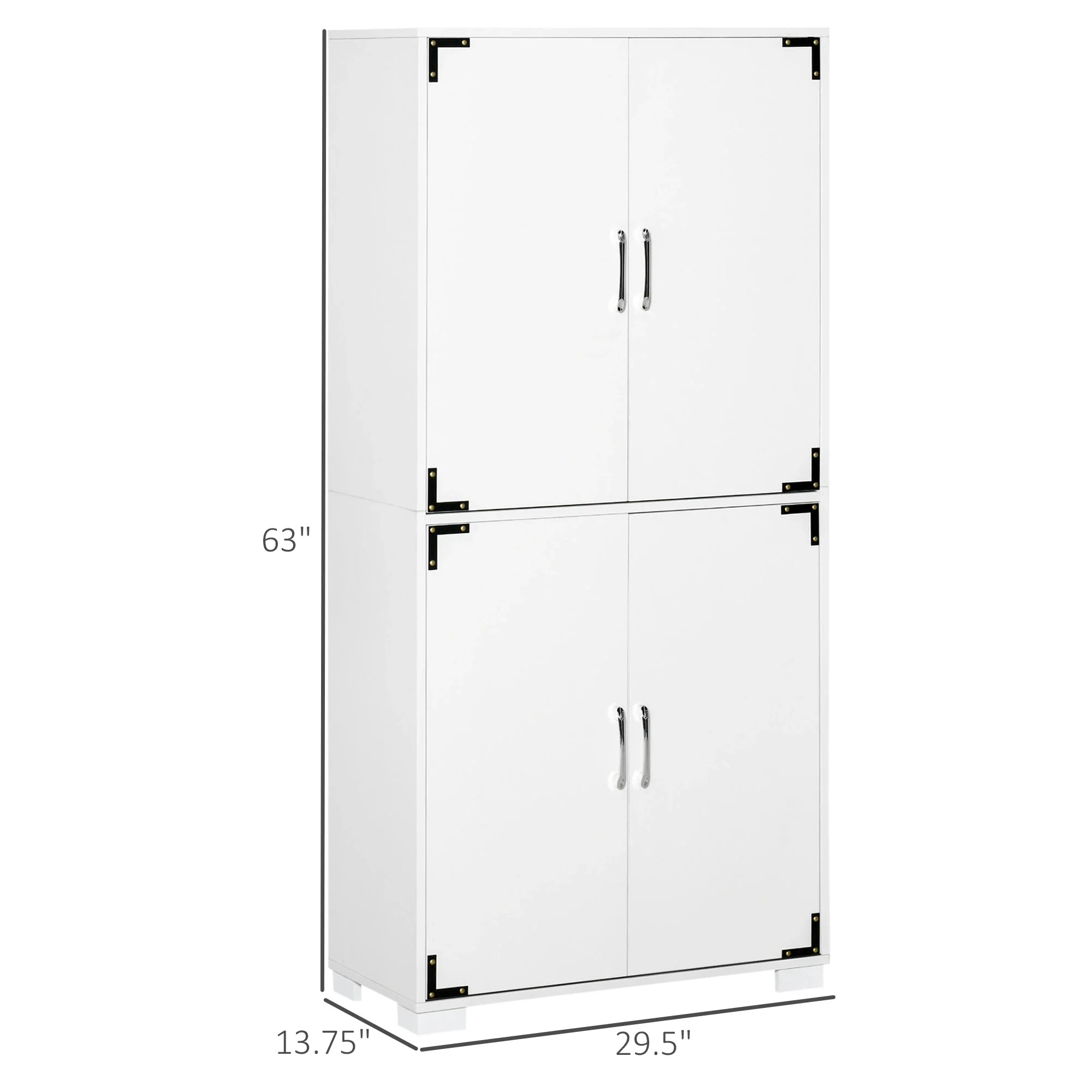 Farmhouse Kitchen Pantry, 4 Door Cabinet with Shelves, White - Image 3