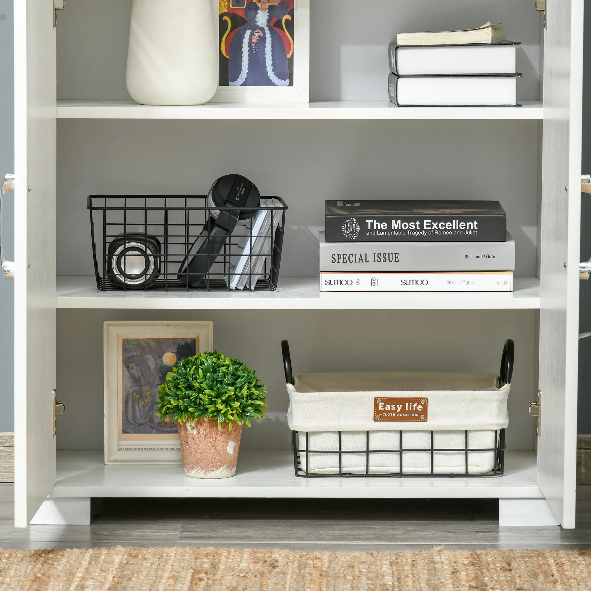 Farmhouse Kitchen Pantry, 4 Door Cabinet with Shelves, White - Image 9