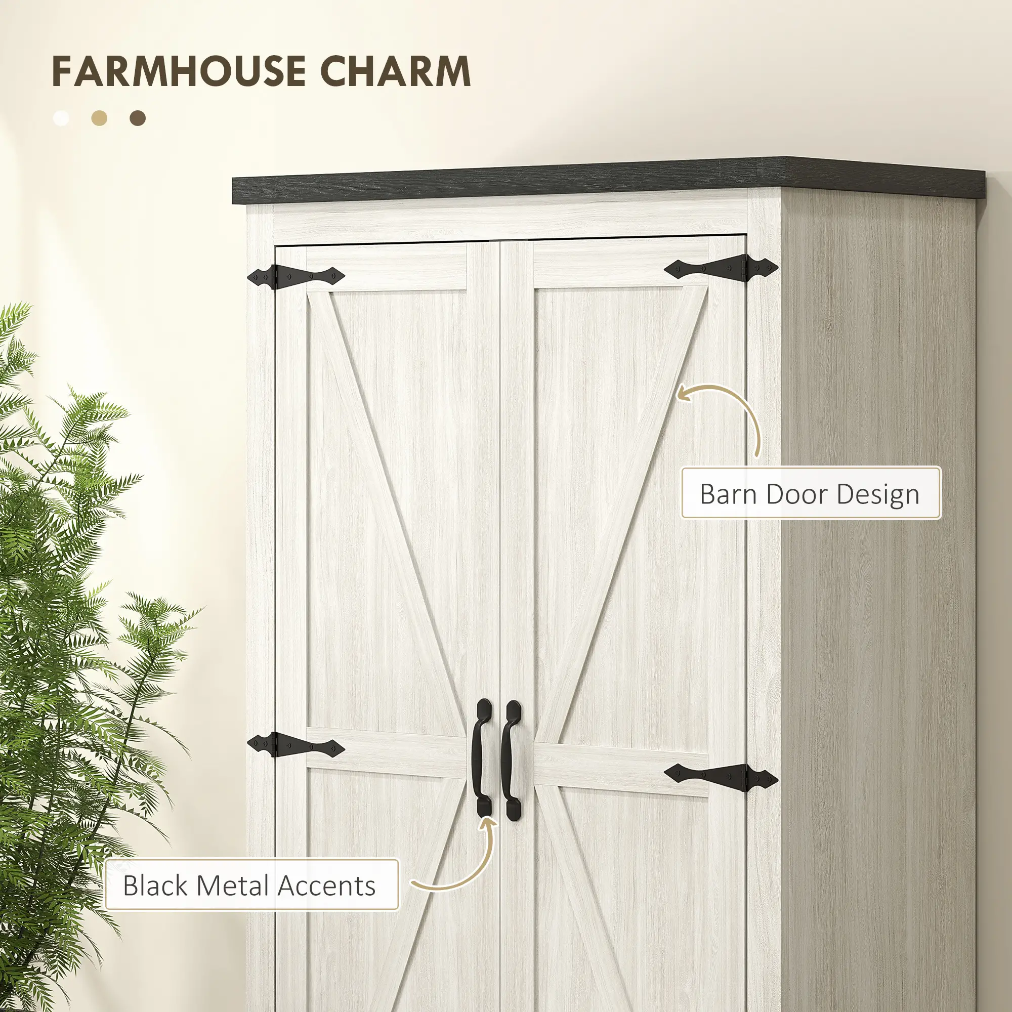Farmhouse Kitchen Pantry, 64" Freestanding, Distressed, White - Image 4
