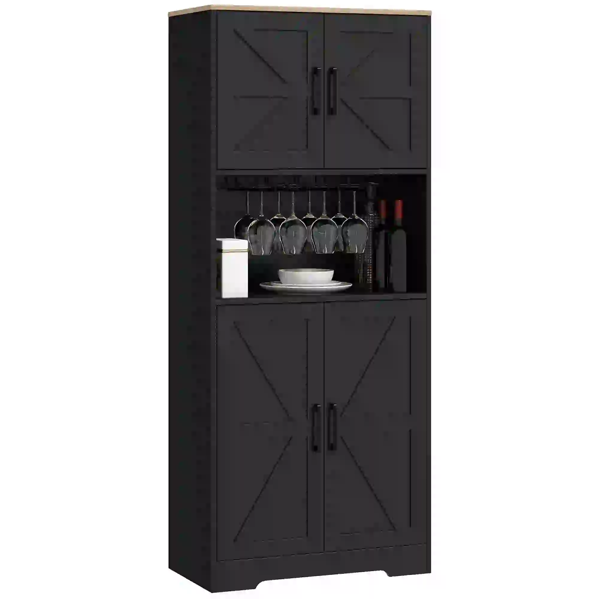 Farmhouse Kitchen Pantry, 68" Freestanding Cabinet, Black - Image 11