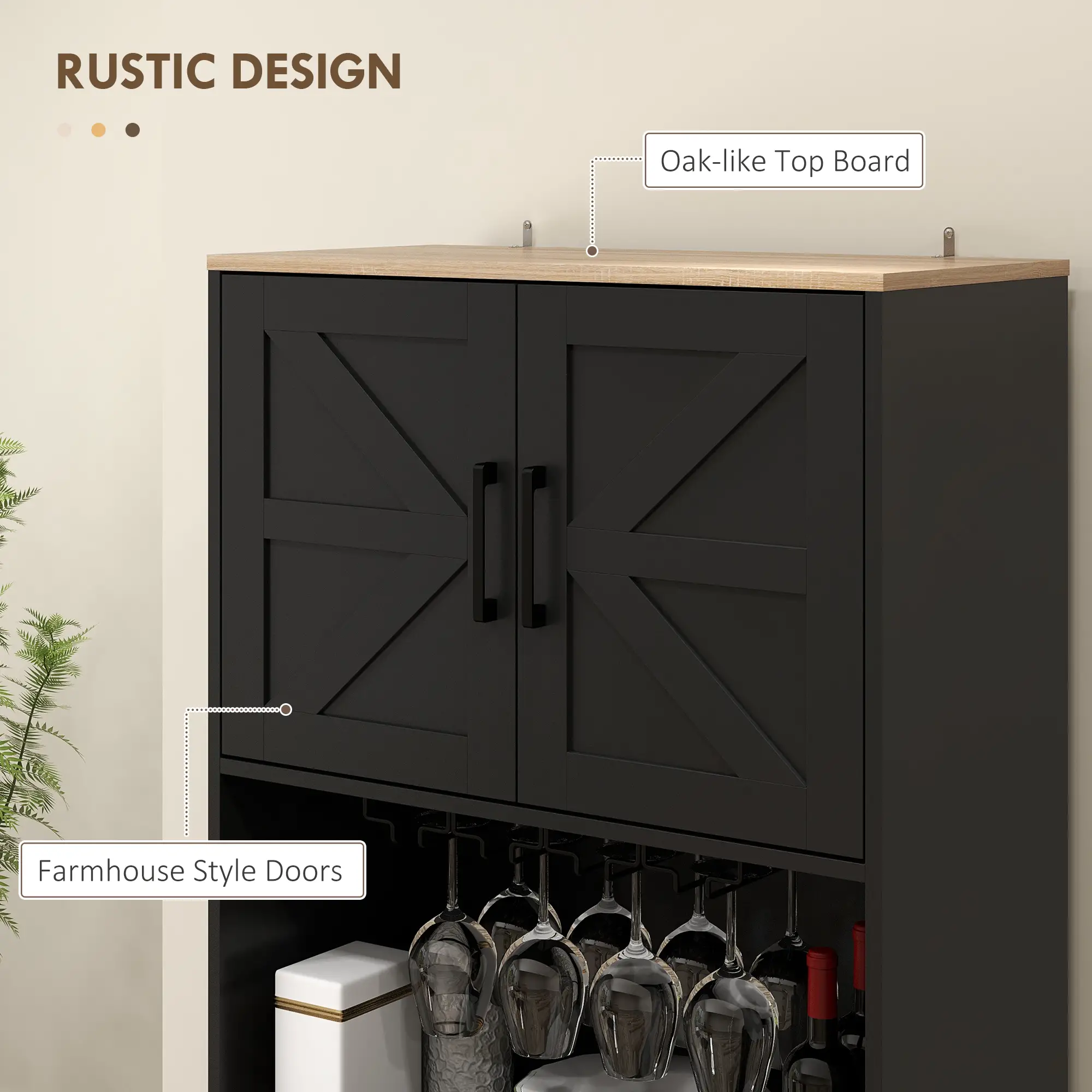Farmhouse Kitchen Pantry, 68" Freestanding Cabinet, Black - Image 5