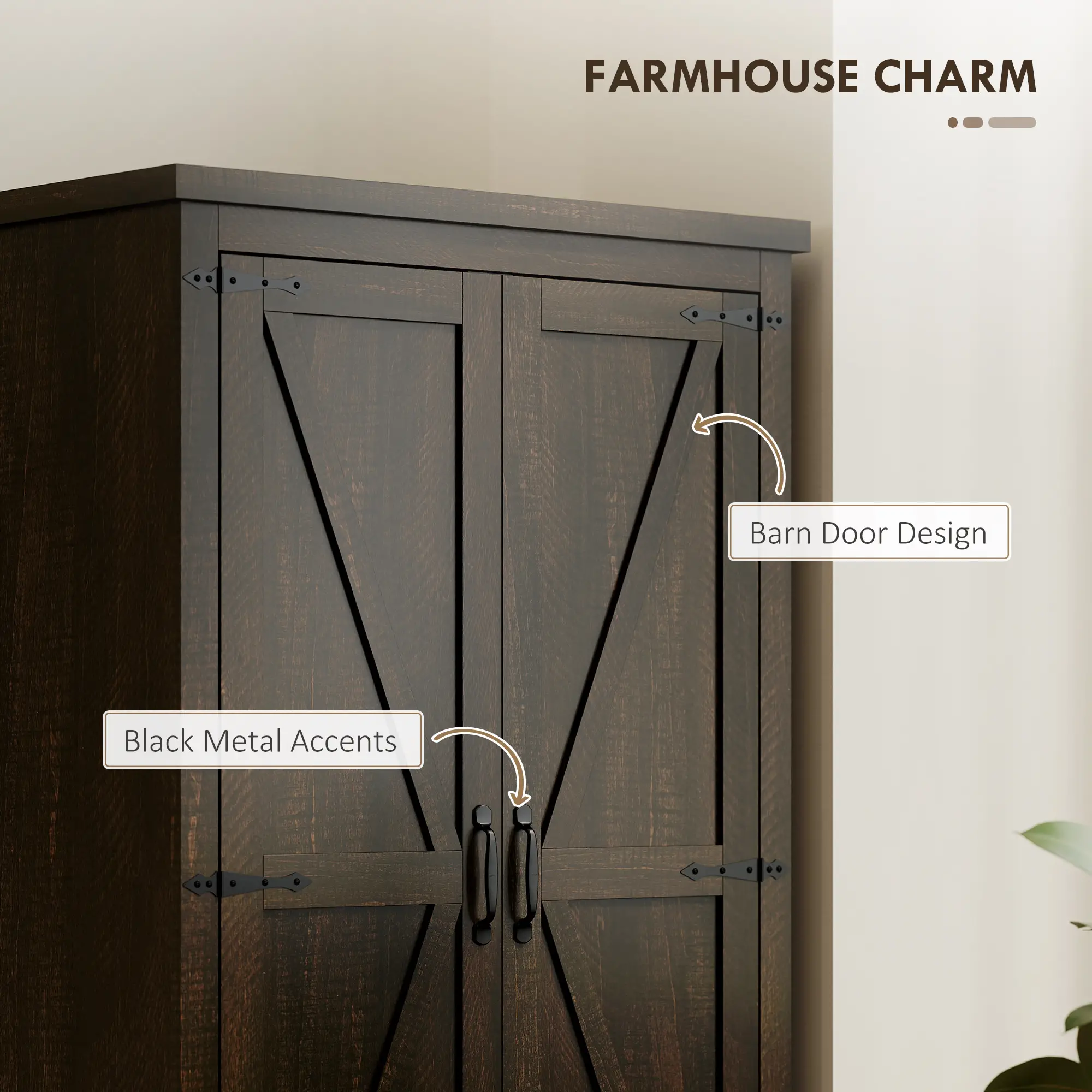 Farmhouse Kitchen Pantry Cabinet, 64", Distressed Dark Brown - Image 4