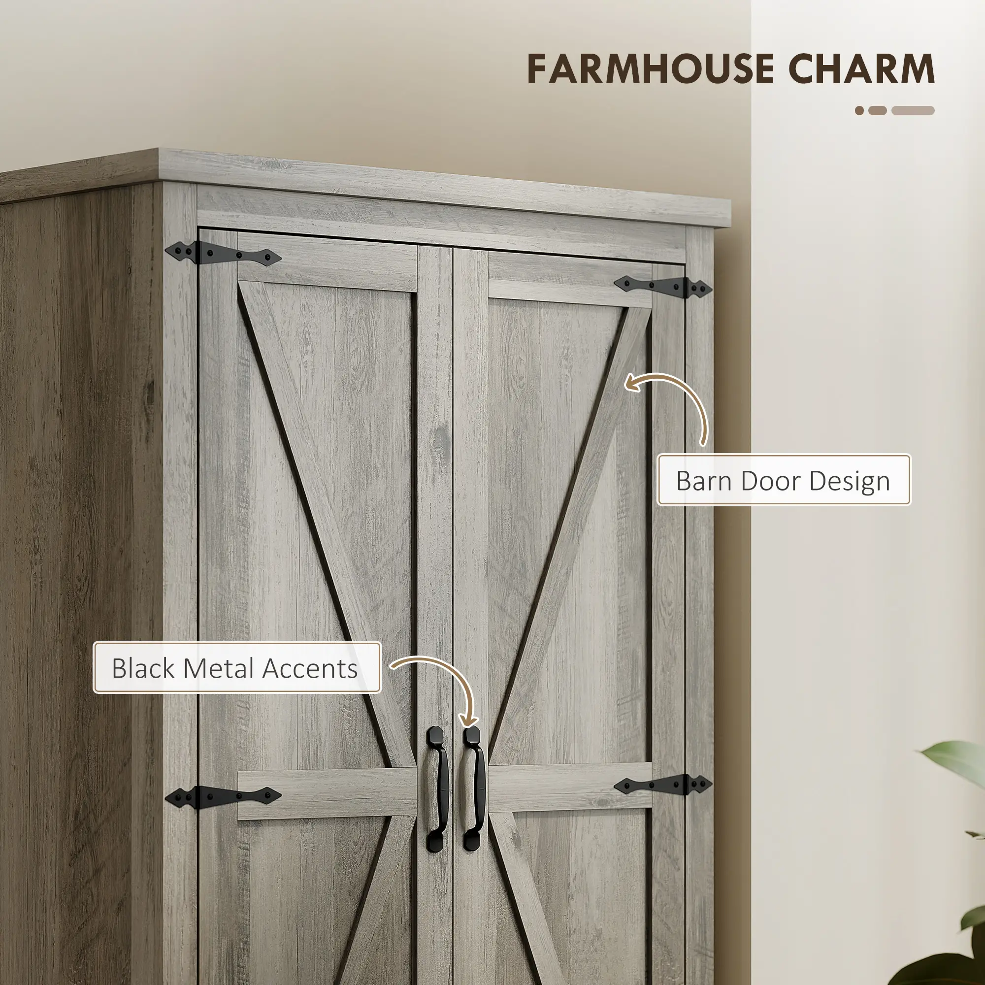 Farmhouse Kitchen Pantry Cabinet, 64" Freestanding with Drawers, Distressed Grey, Grey - Image 4