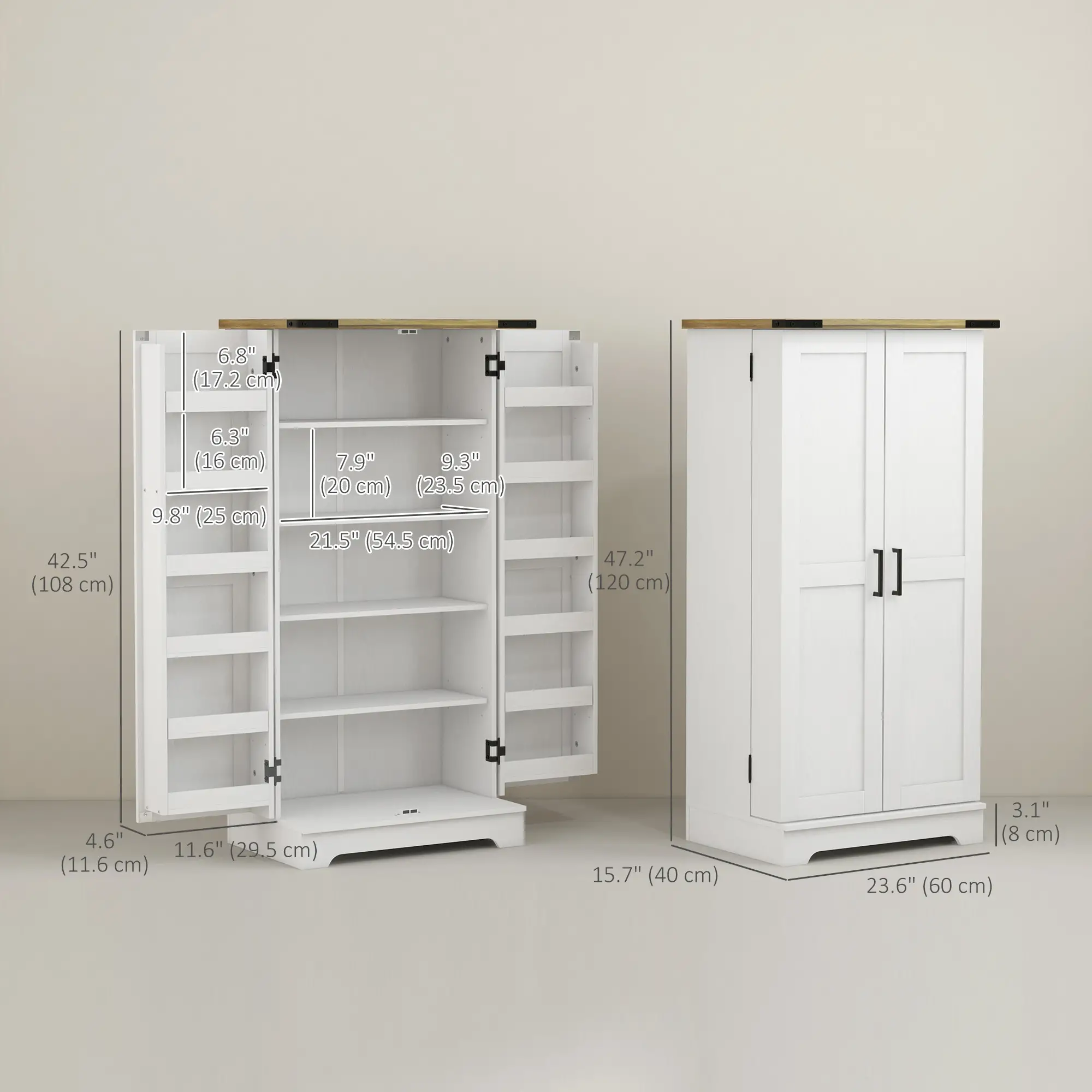 Farmhouse Kitchen Pantry Cabinet, Adjustable Shelves, Cream White - Image 3
