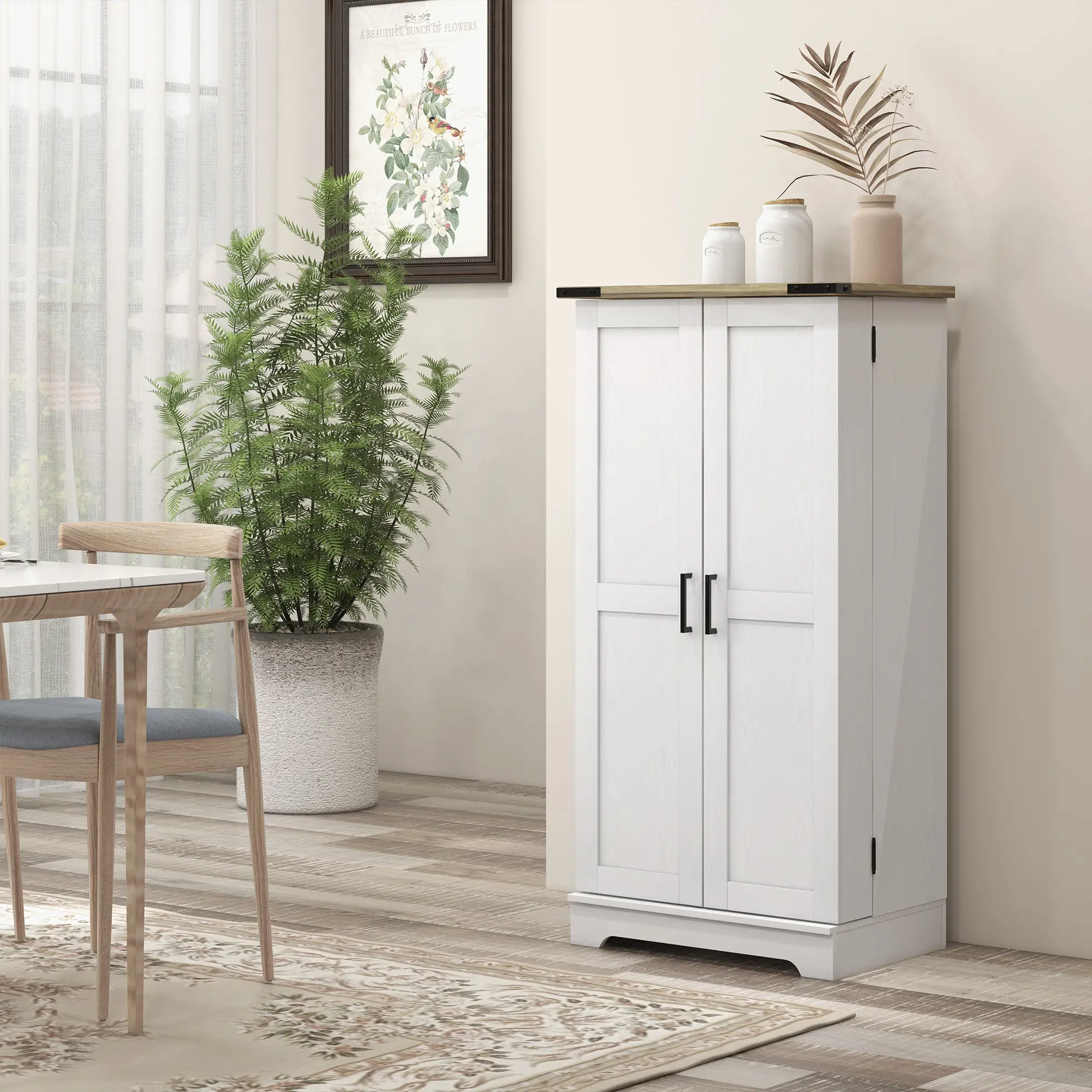 Farmhouse Kitchen Pantry Cabinet, Adjustable Shelves, Cream White - Image 8