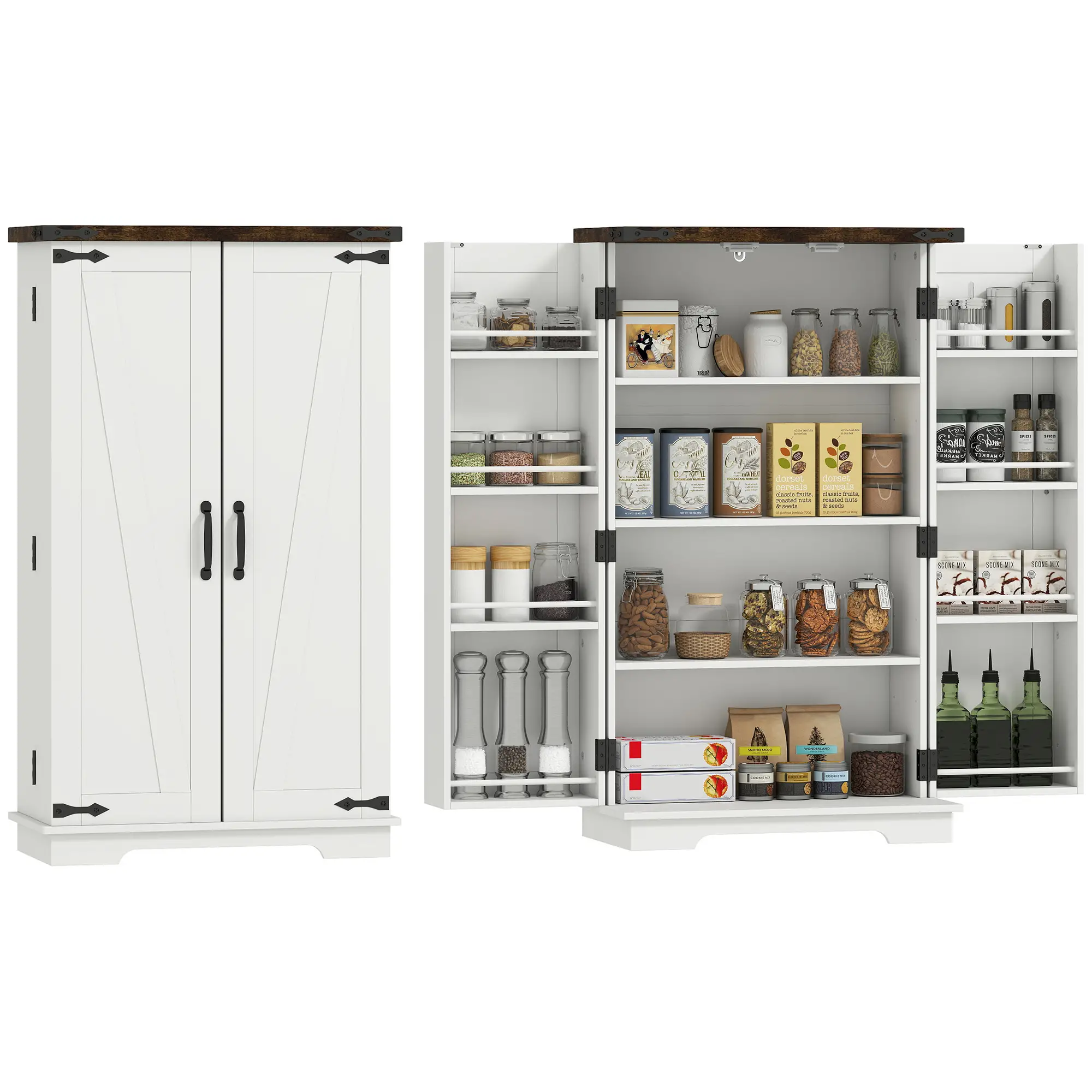 Farmhouse Kitchen Pantry Cabinet, Adjustable Shelves, White - Image 11