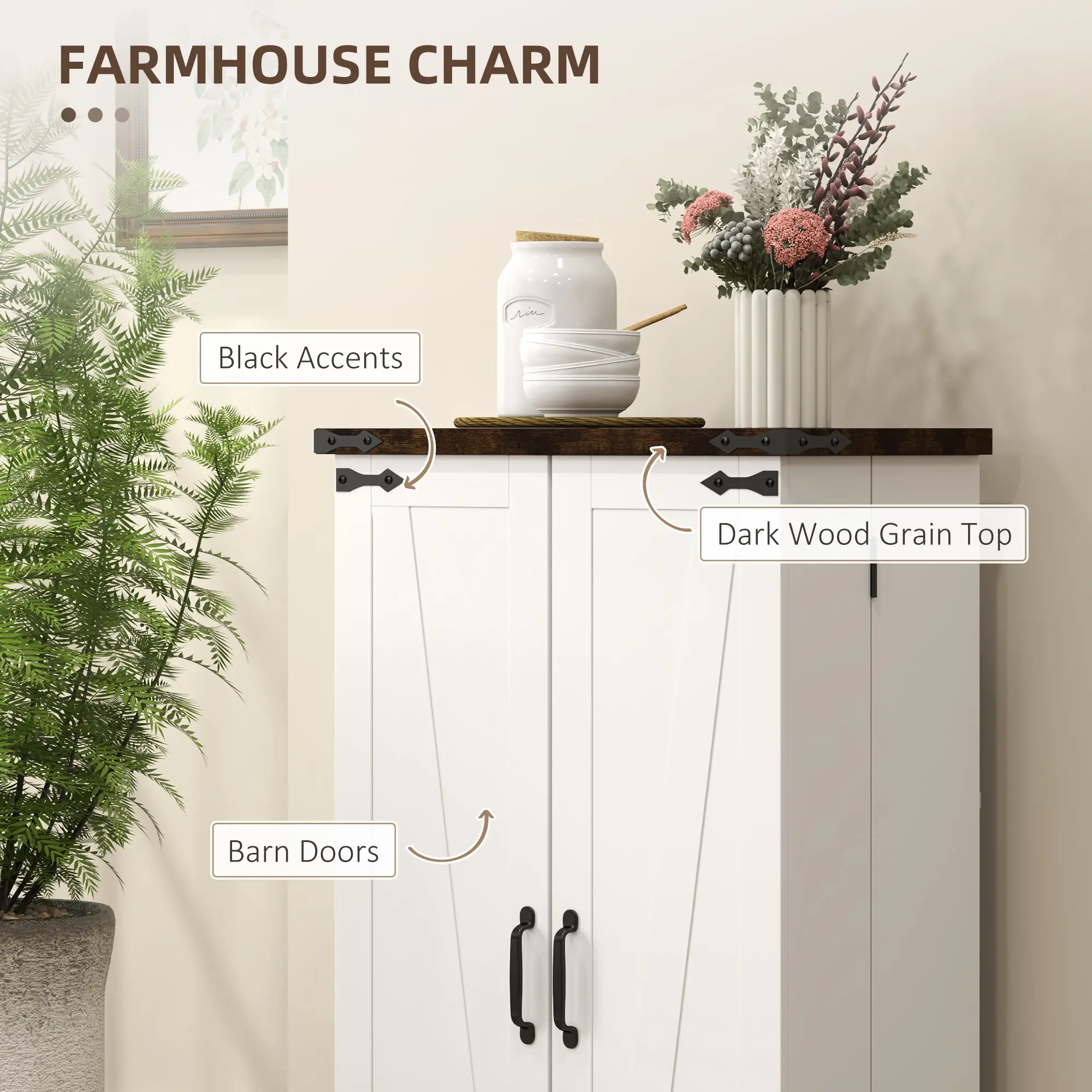 Farmhouse Kitchen Pantry Cabinet, Adjustable Shelves, White - Image 7