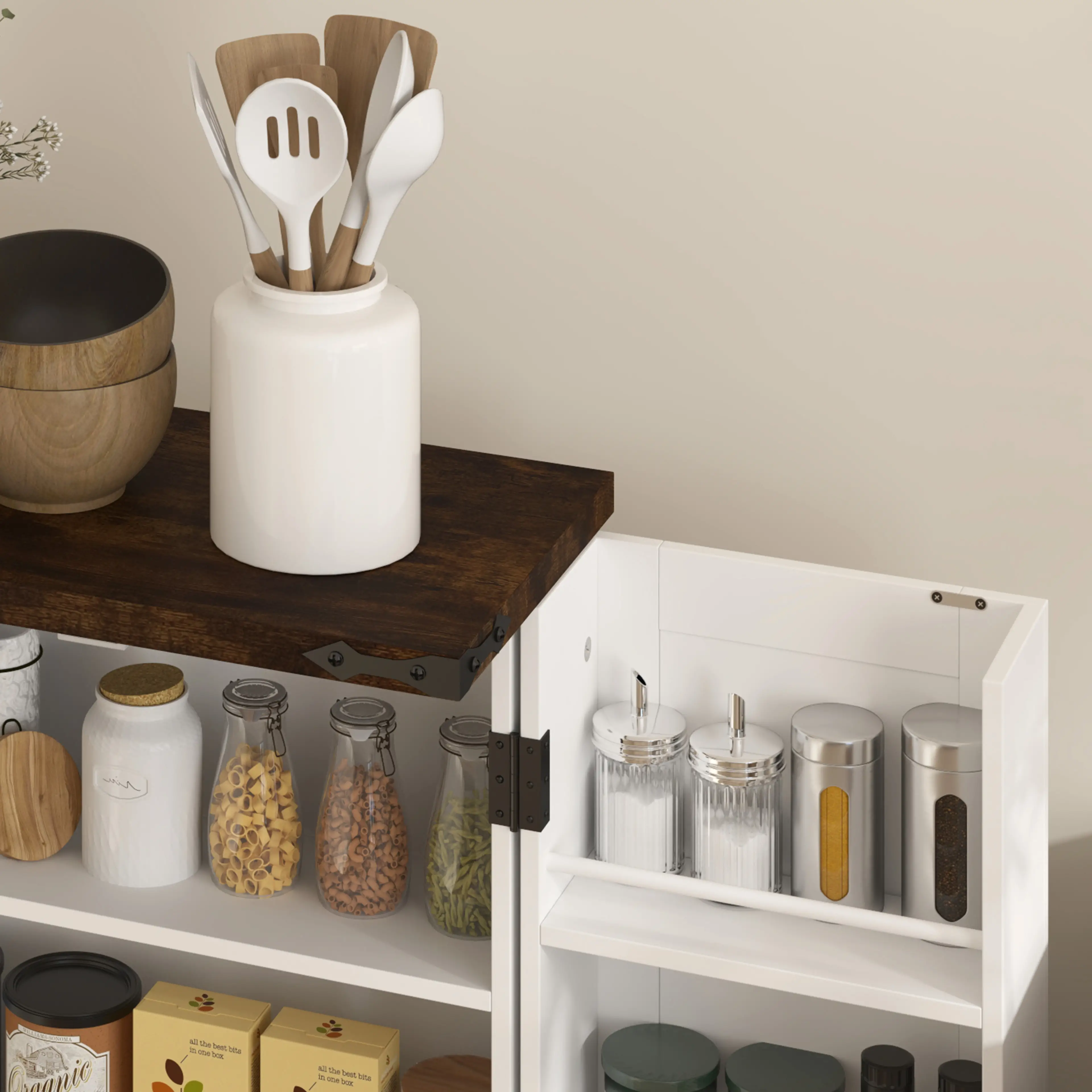 Farmhouse Kitchen Pantry Cabinet, Adjustable Shelves, White - Image 9
