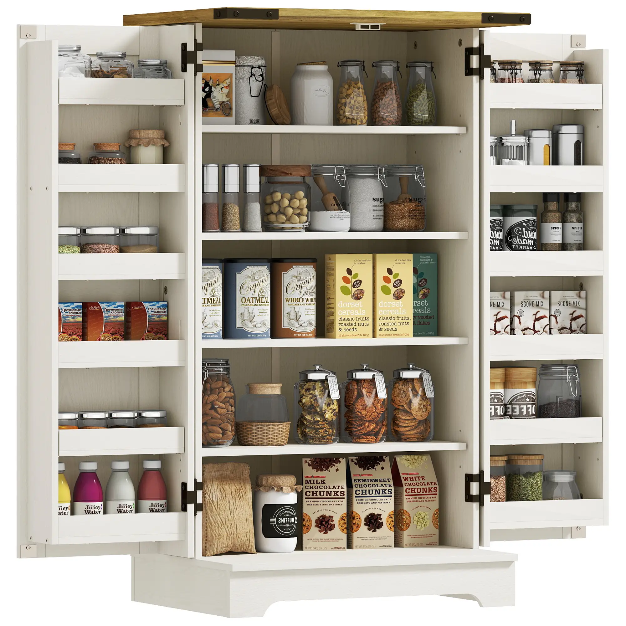 Farmhouse Kitchen Pantry Cabinet, Adjustable Shelves, White Cream - Image 11