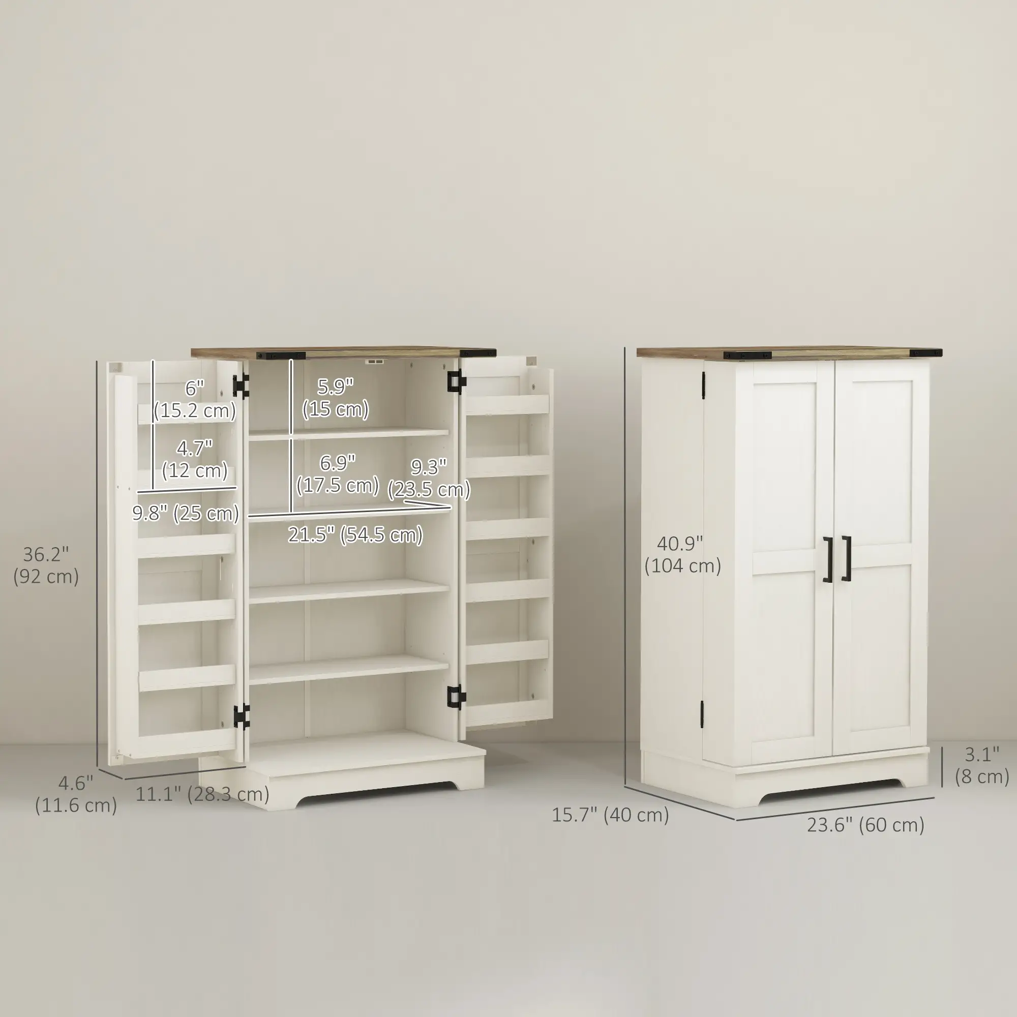 Farmhouse Kitchen Pantry Cabinet, Adjustable Shelves, White Cream - Image 3