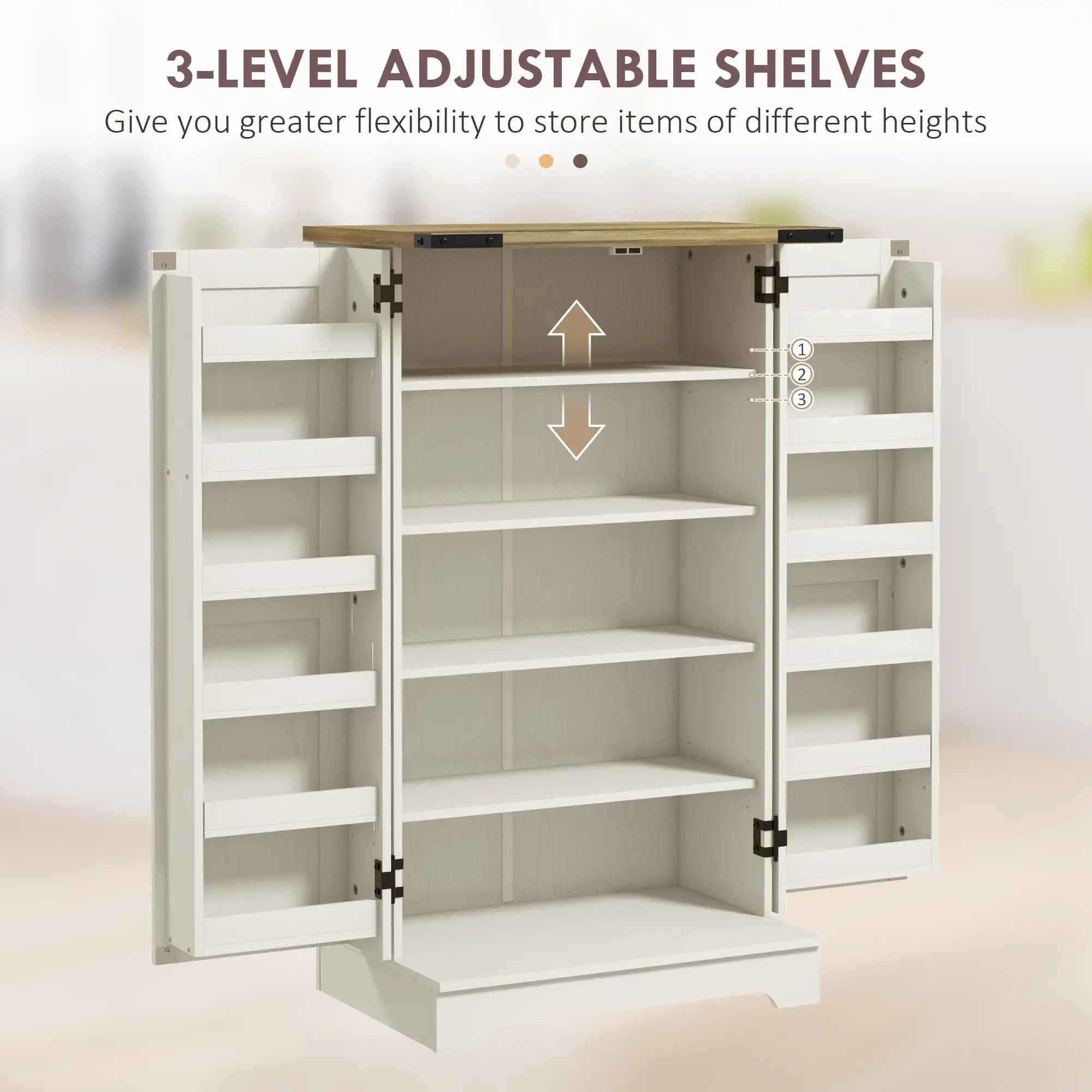 Farmhouse Kitchen Pantry Cabinet, Adjustable Shelves, White Cream - Image 5