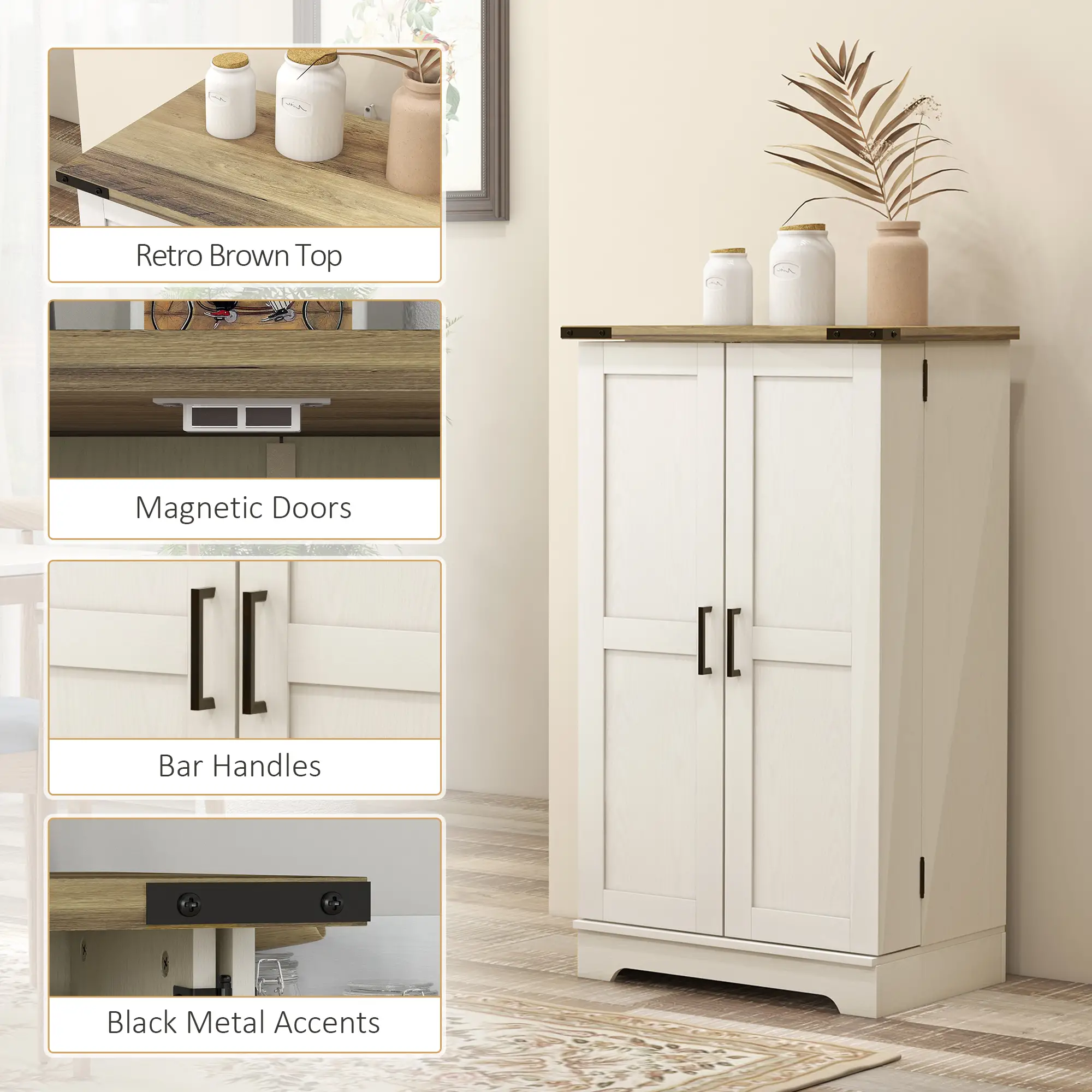 Farmhouse Kitchen Pantry Cabinet, Adjustable Shelves, White Cream - Image 7