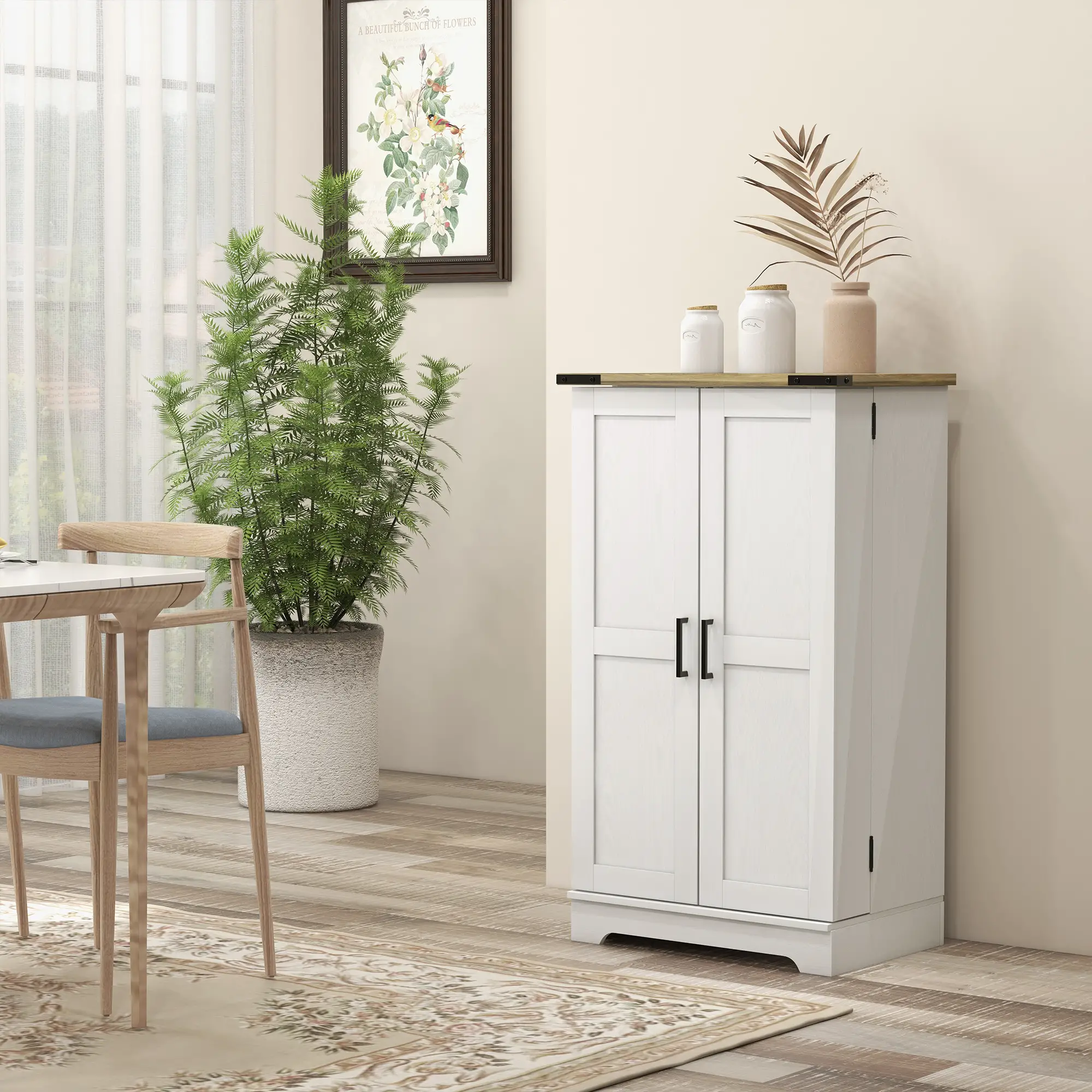 Farmhouse Kitchen Pantry Cabinet, Adjustable Shelves, White Cream - Image 8