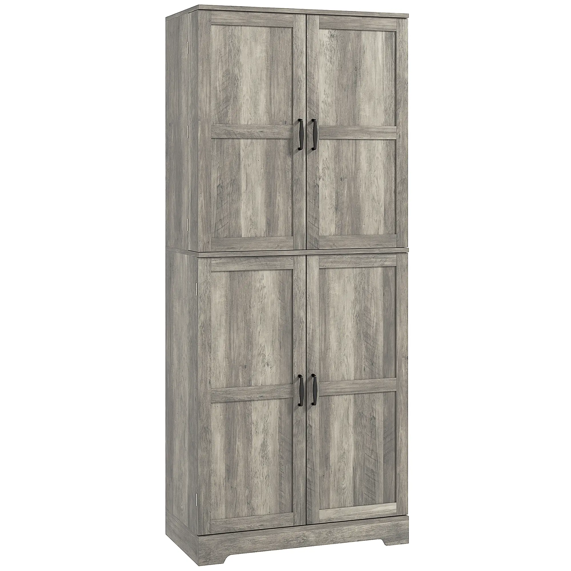 Farmhouse Kitchen Pantry Cabinet, Barn Doors, Adjustable Shelves, Distressed, Grey