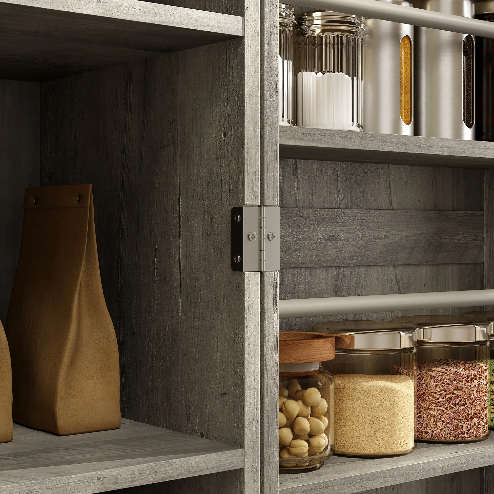 Farmhouse Kitchen Pantry Cabinet, Barn Doors, Adjustable Shelves, Distressed, Grey - Image 10