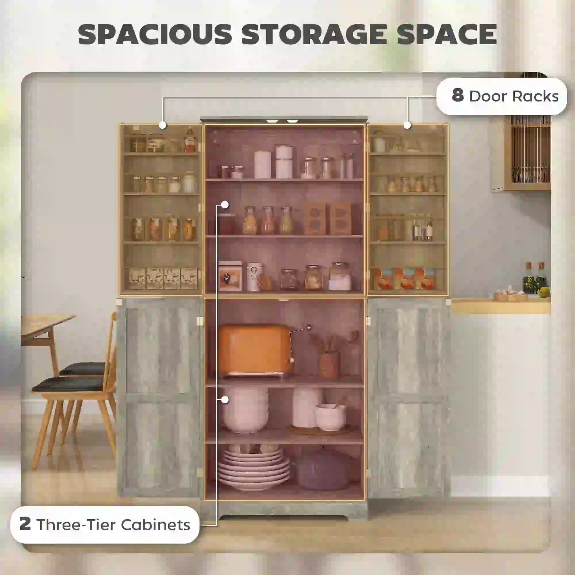 Farmhouse Kitchen Pantry Cabinet, Barn Doors, Adjustable Shelves, Distressed, Grey - Image 5