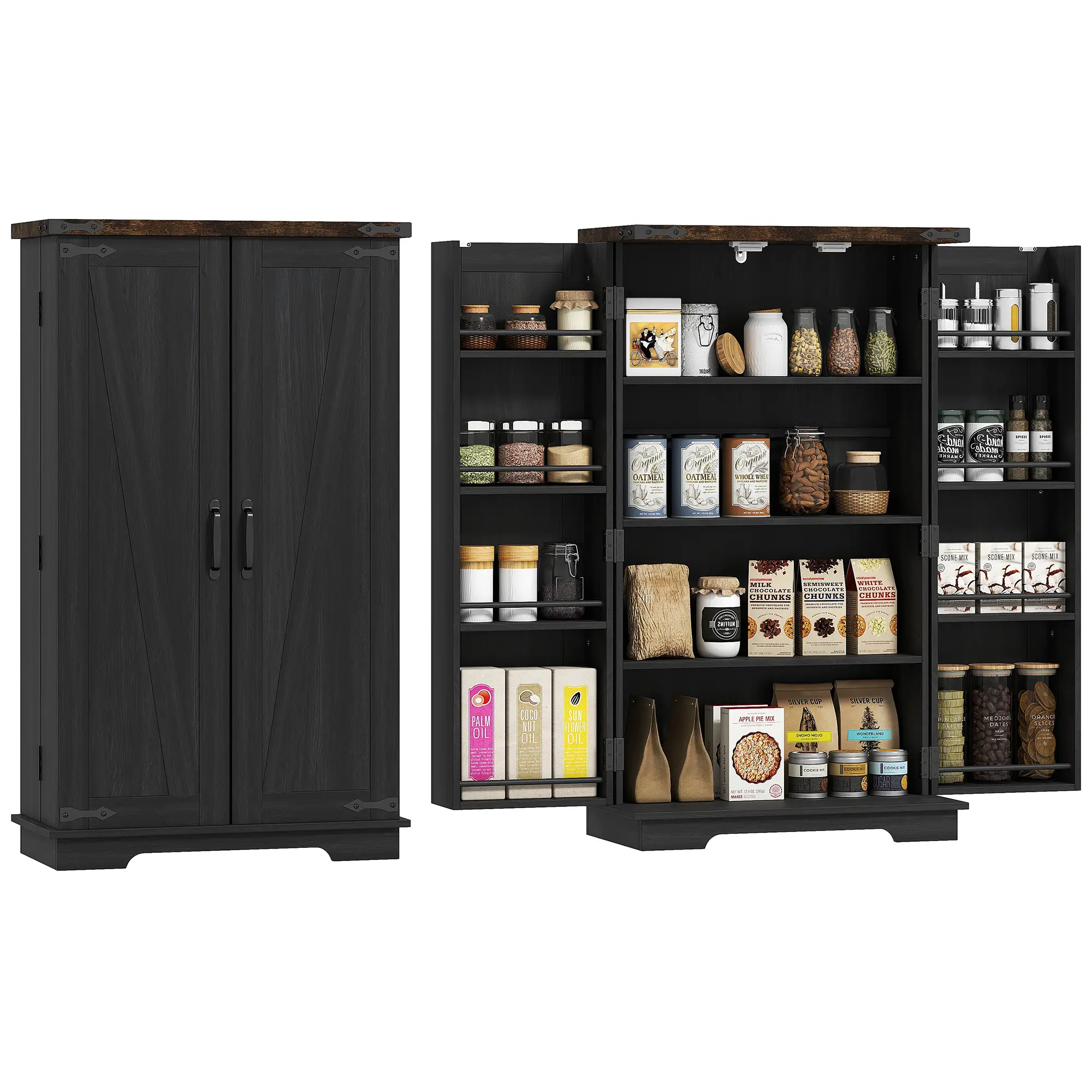 Farmhouse Kitchen Pantry Cabinet, Adjustable Shelves, Black - Image 11