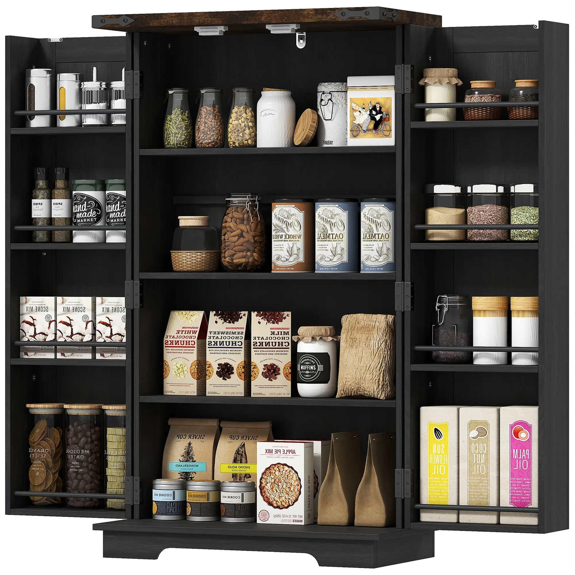 Farmhouse Kitchen Pantry Cabinet, Adjustable Shelves, Black - Image 12