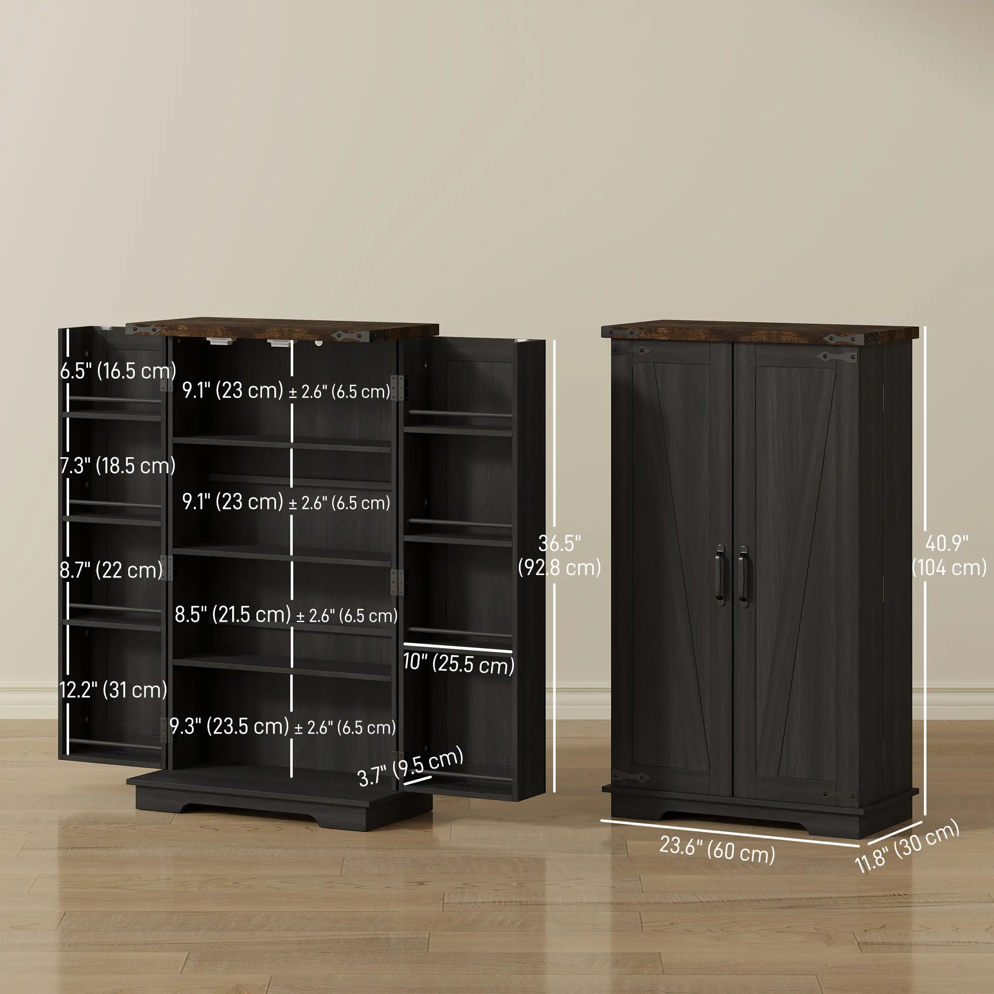 Farmhouse Kitchen Pantry Cabinet, Adjustable Shelves, Black - Image 3