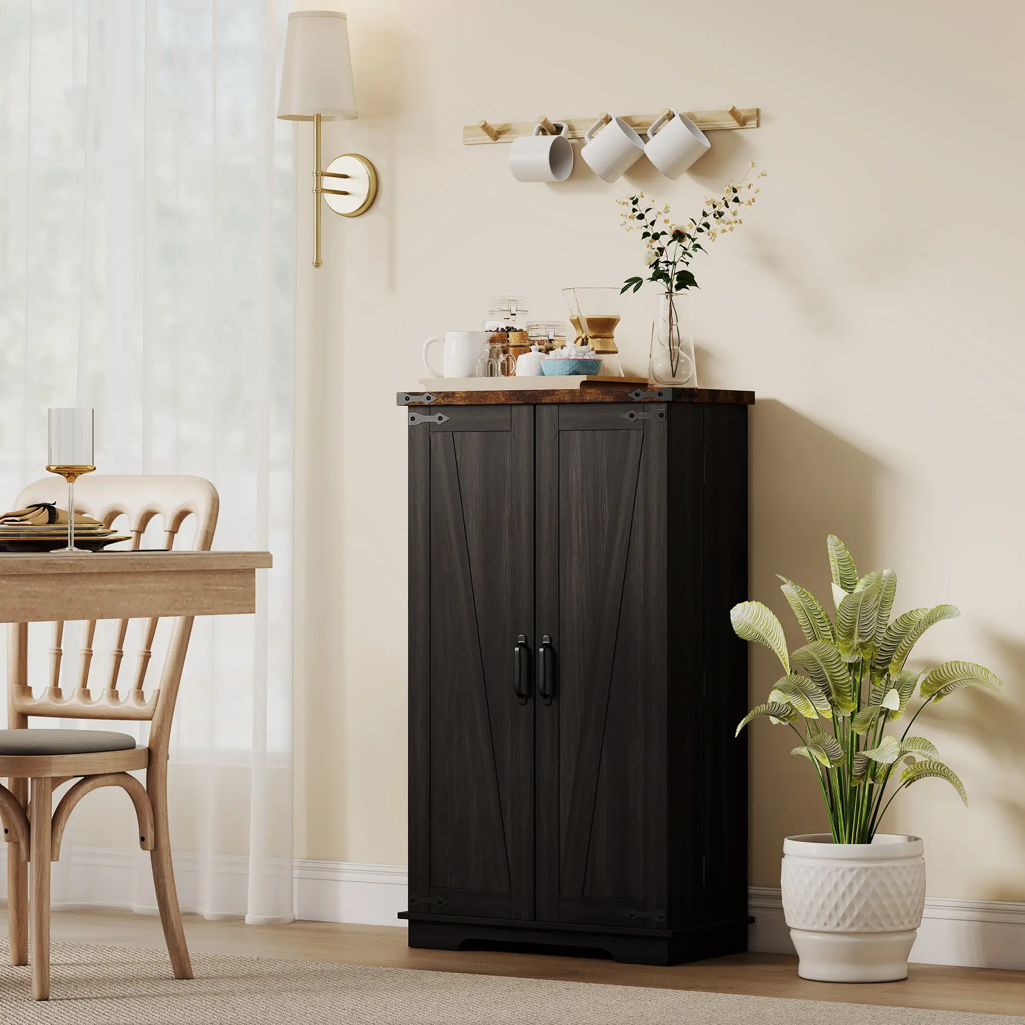 Farmhouse Kitchen Pantry Cabinet, Adjustable Shelves, Black - Image 9