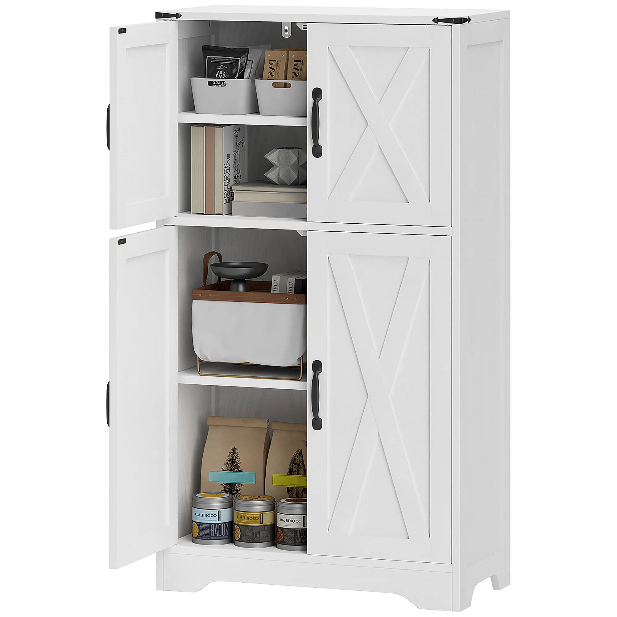 Farmhouse Kitchen Pantry, Freestanding Storage Cabinet, White