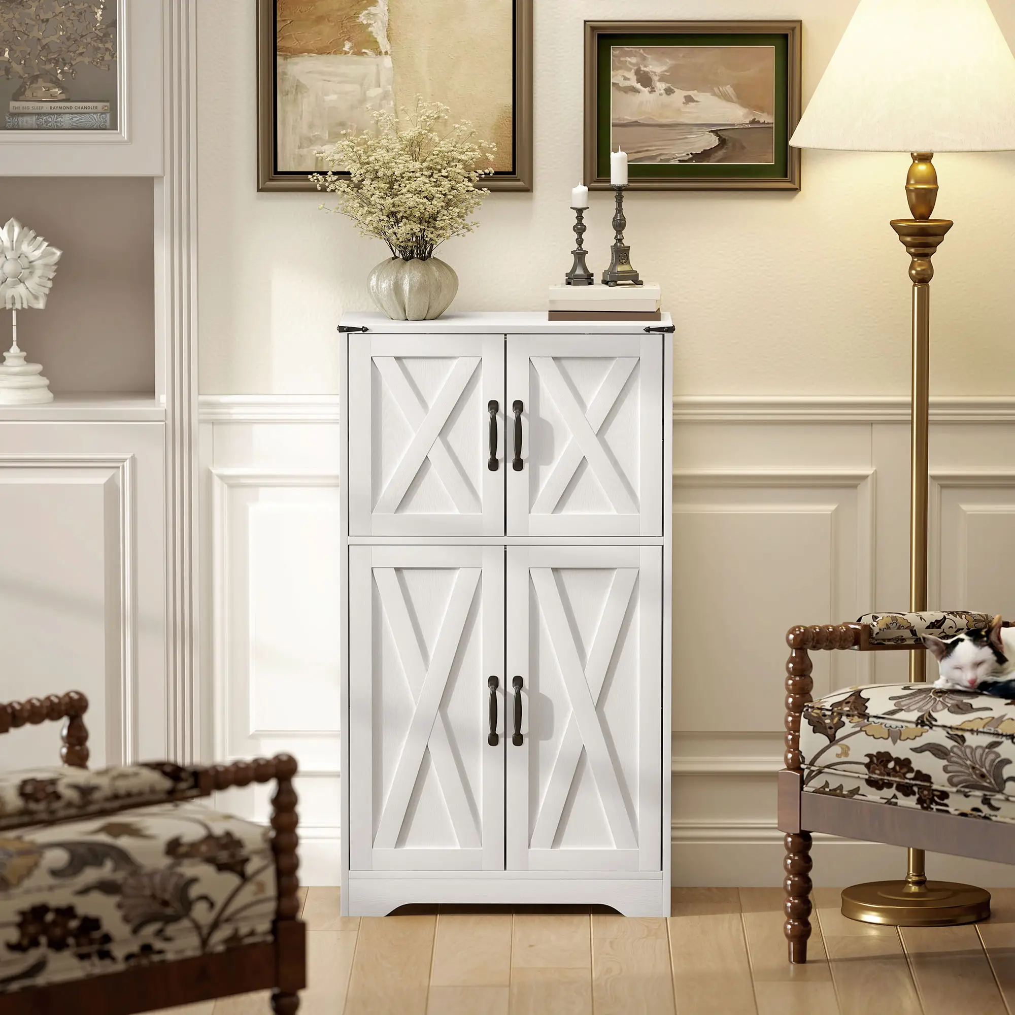 Farmhouse Kitchen Pantry, Freestanding Storage Cabinet, White - Image 10