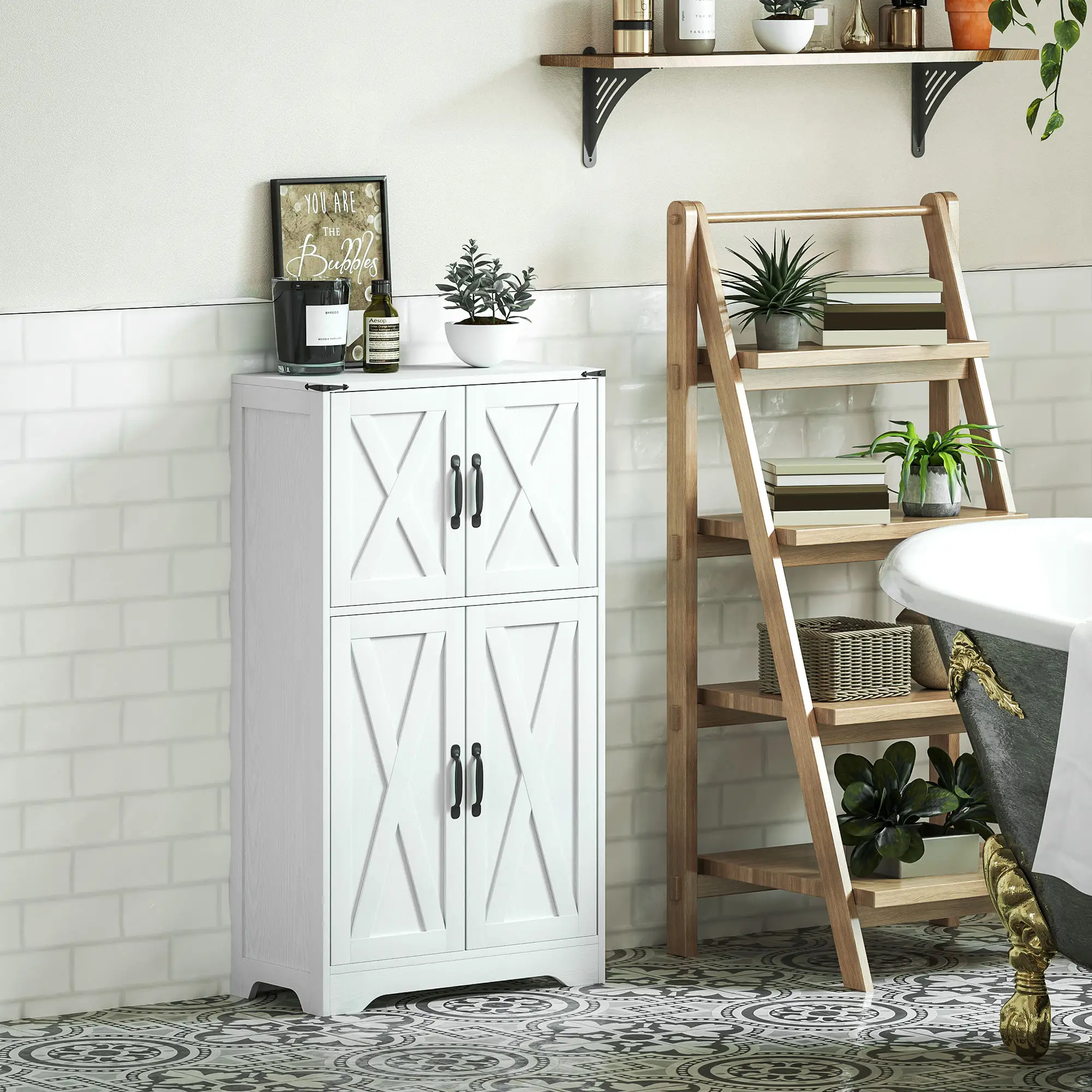 Farmhouse Kitchen Pantry, Freestanding Storage Cabinet, White - Image 2