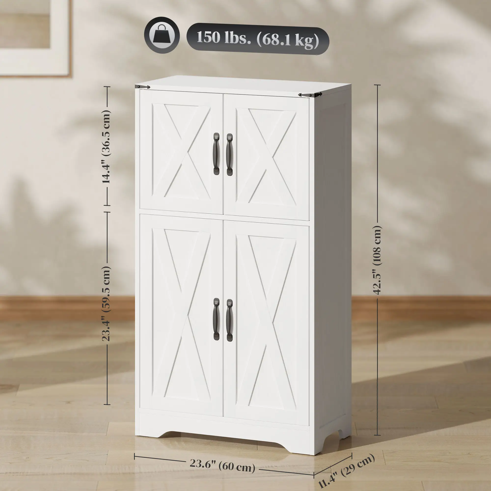 Farmhouse Kitchen Pantry, Freestanding Storage Cabinet, White - Image 3