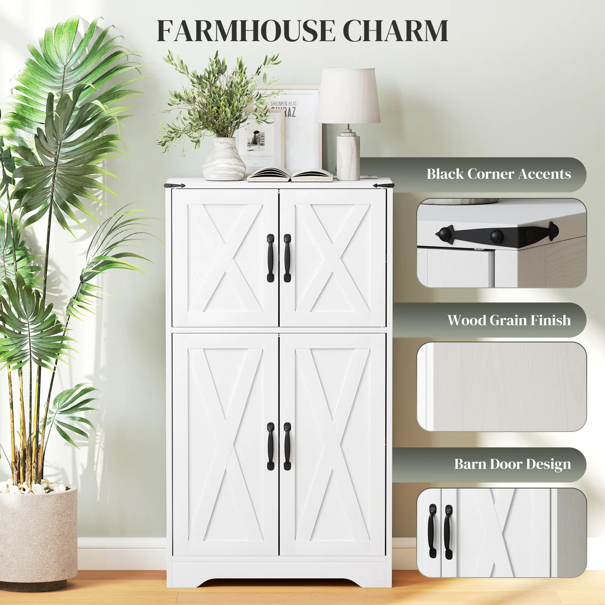 Farmhouse Kitchen Pantry, Freestanding Storage Cabinet, White - Image 4