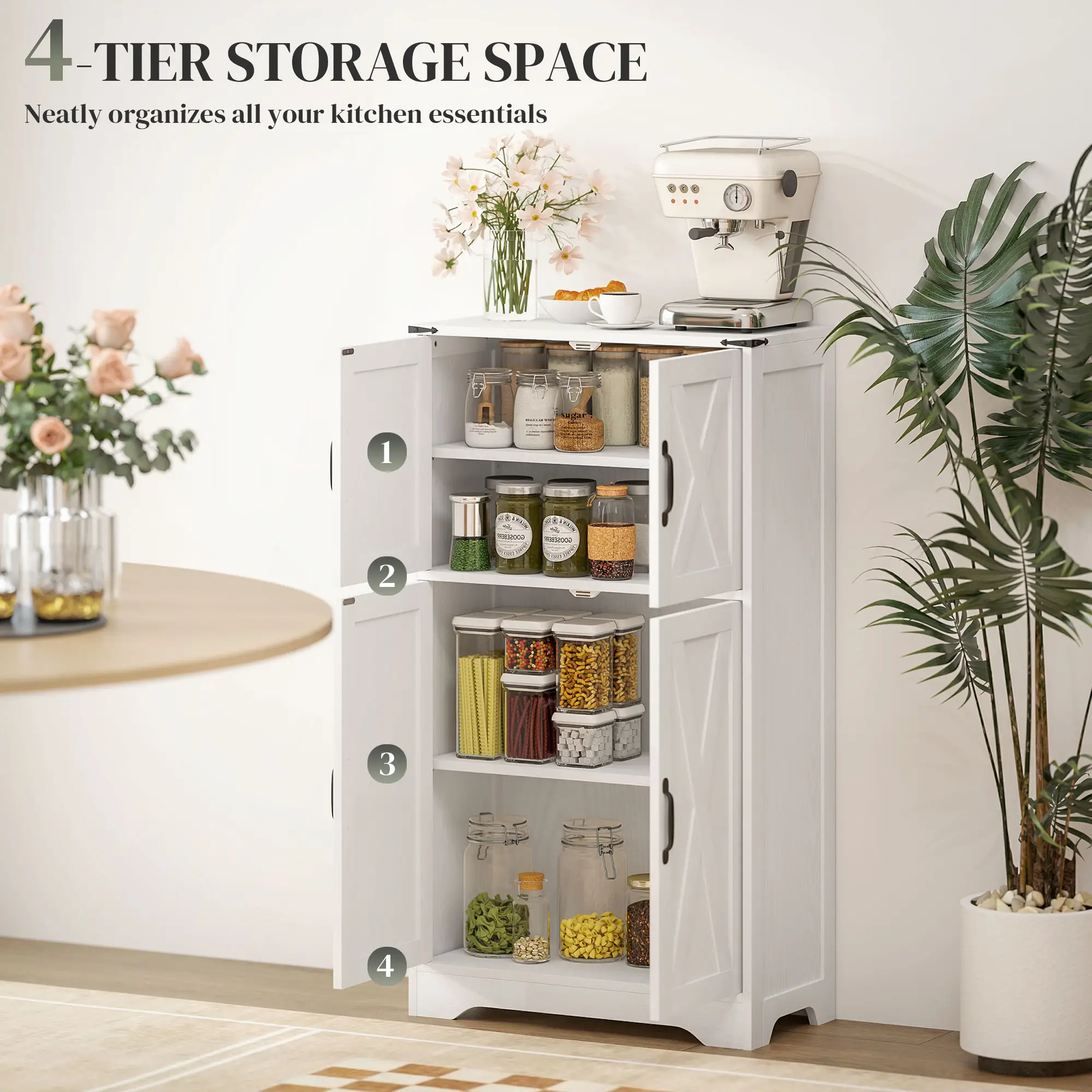 Farmhouse Kitchen Pantry, Freestanding Storage Cabinet, White - Image 5