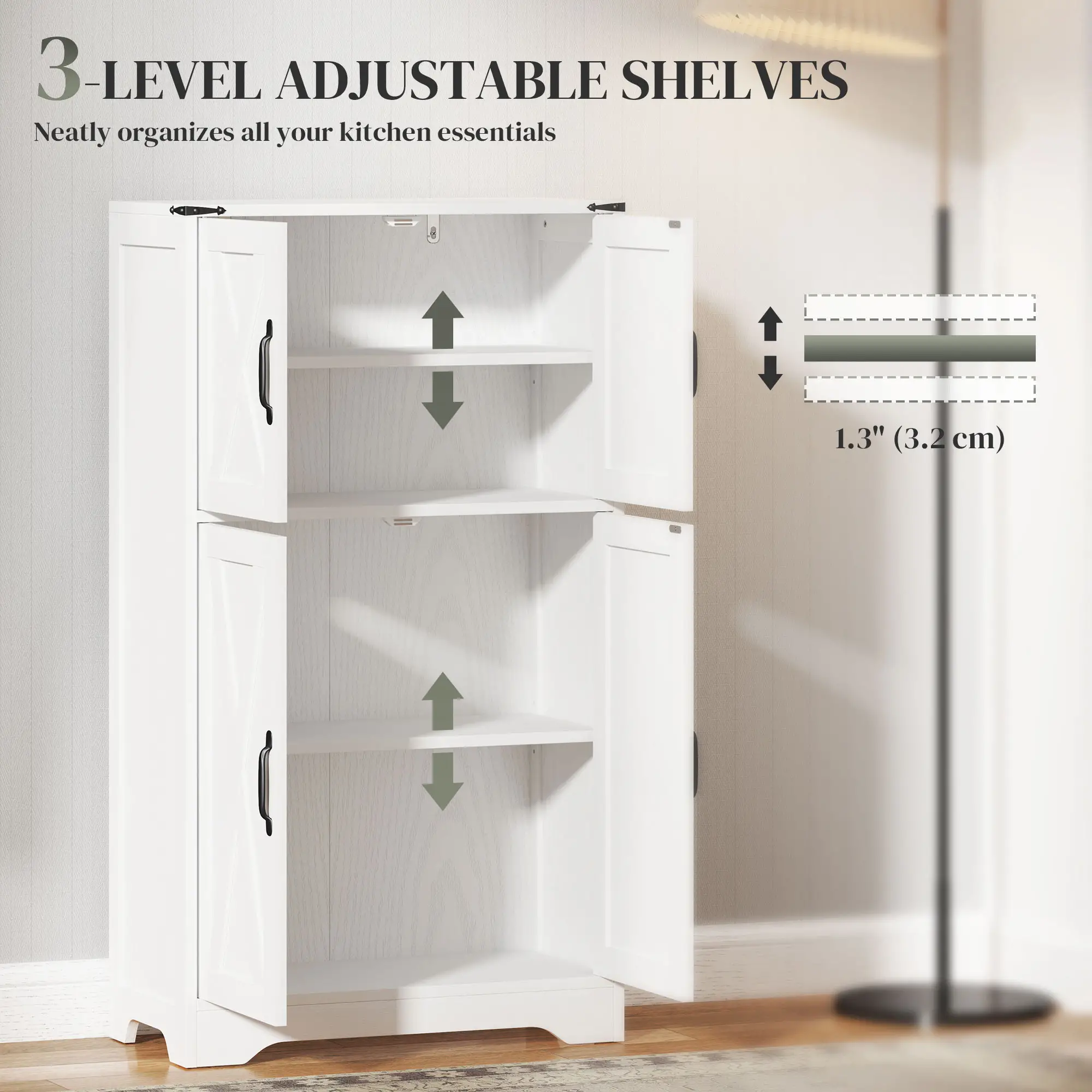 Farmhouse Kitchen Pantry, Freestanding Storage Cabinet, White - Image 6