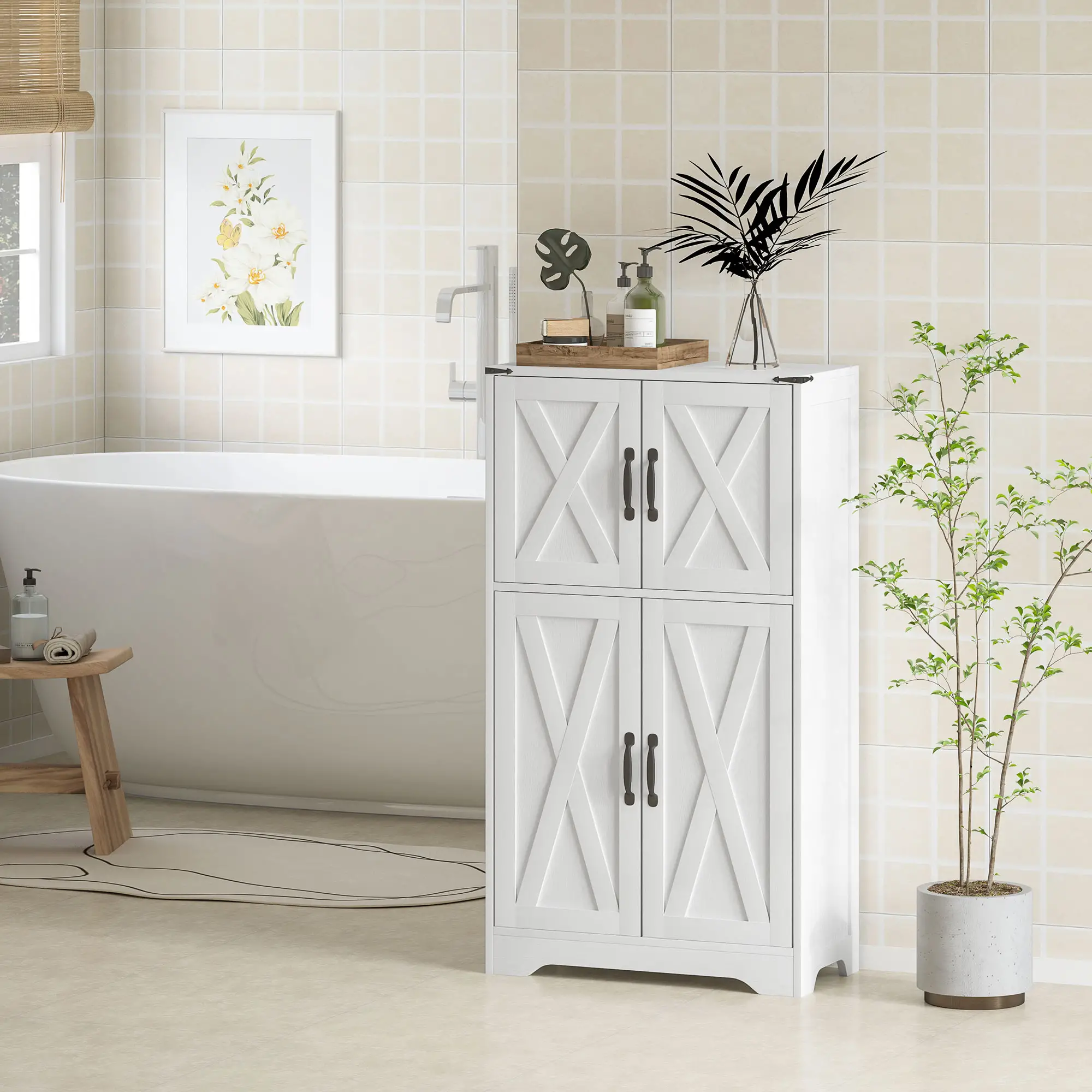 Farmhouse Kitchen Pantry, Freestanding Storage Cabinet, White - Image 8