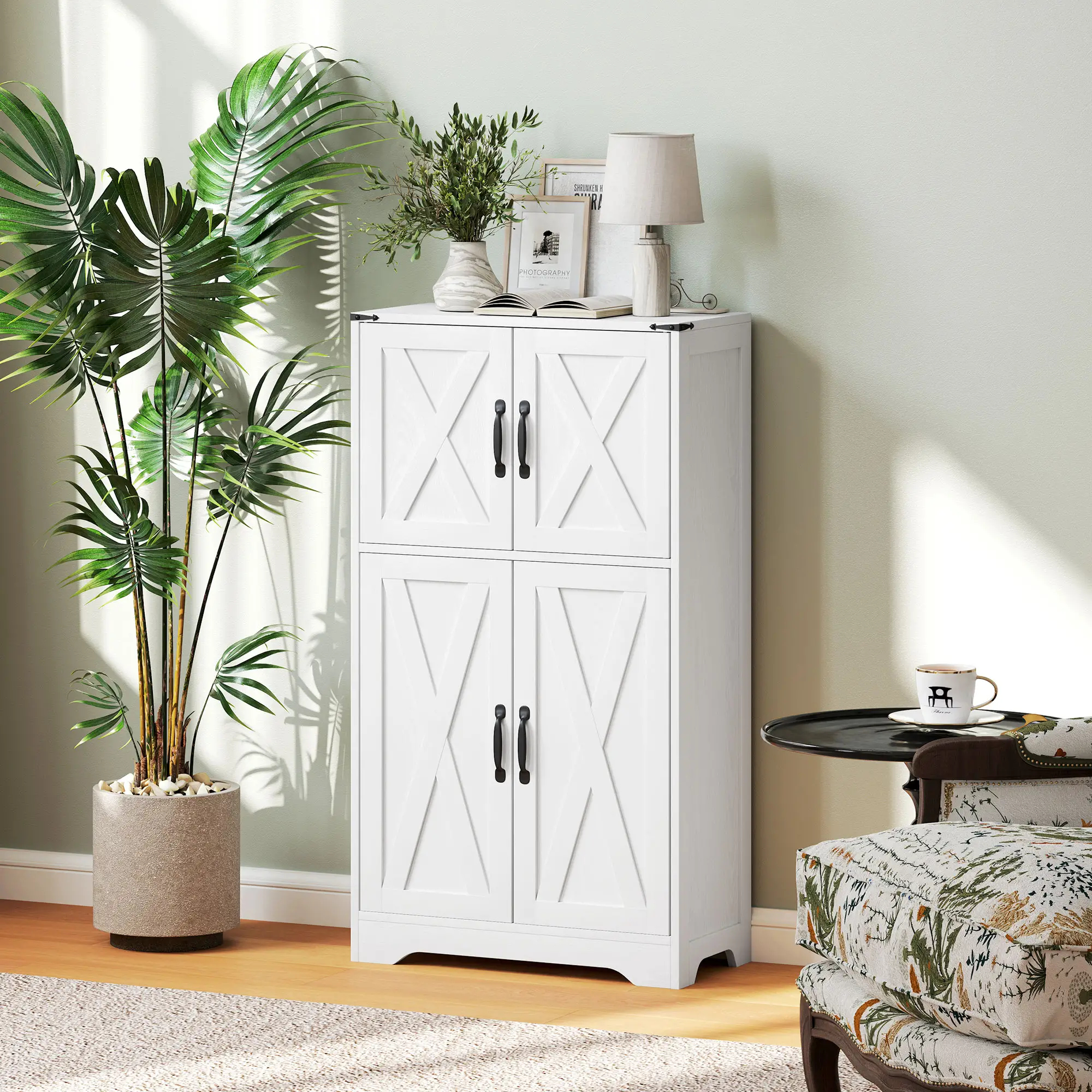 Farmhouse Kitchen Pantry, Freestanding Storage Cabinet, White - Image 9