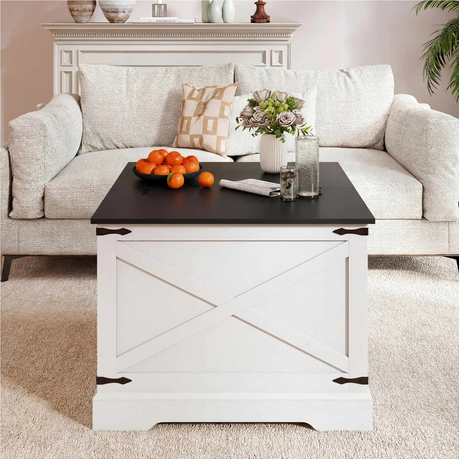 Farmhouse Lift Top Coffee Table with Hidden Storage Compartment, Black - Image 3