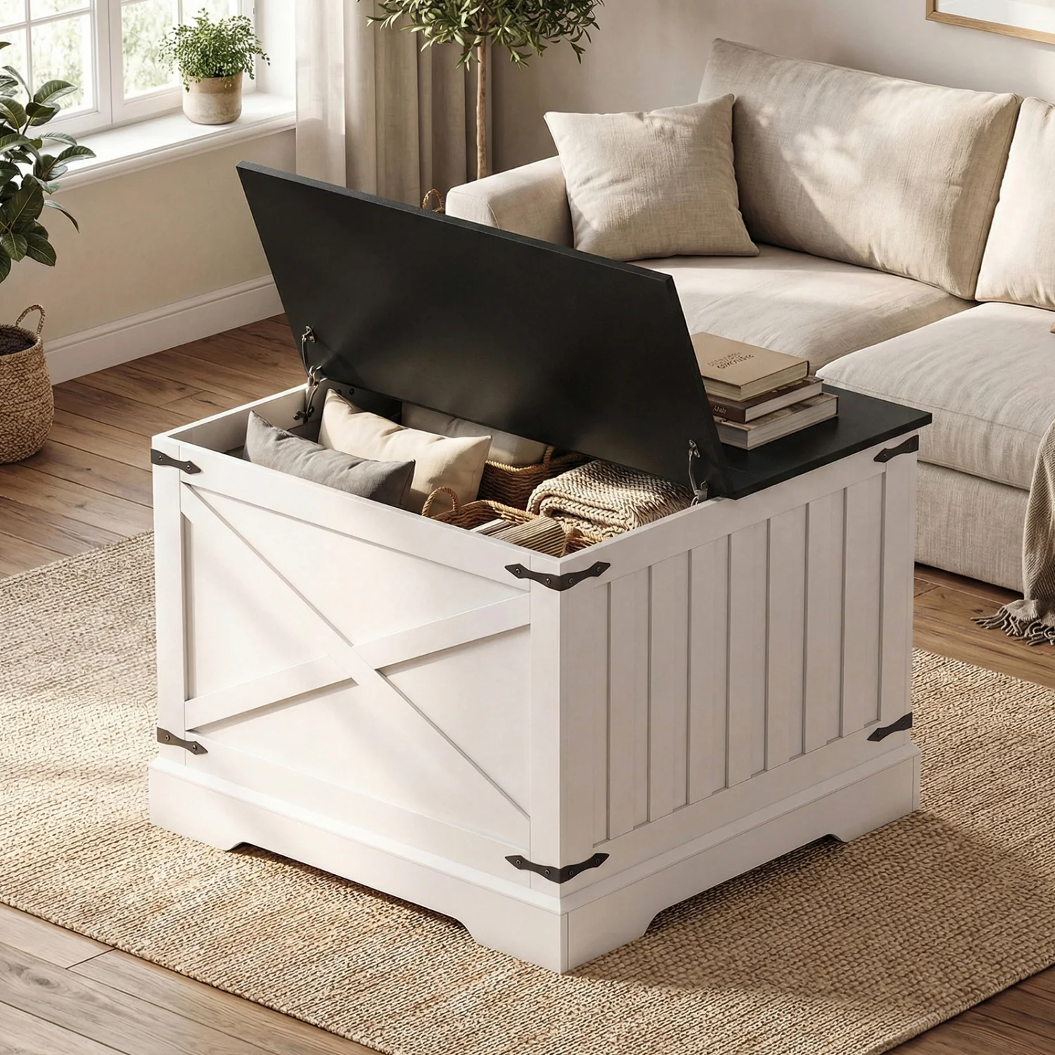 Farmhouse Lift Top Coffee Table with Hidden Storage Compartment, Black - Image 8