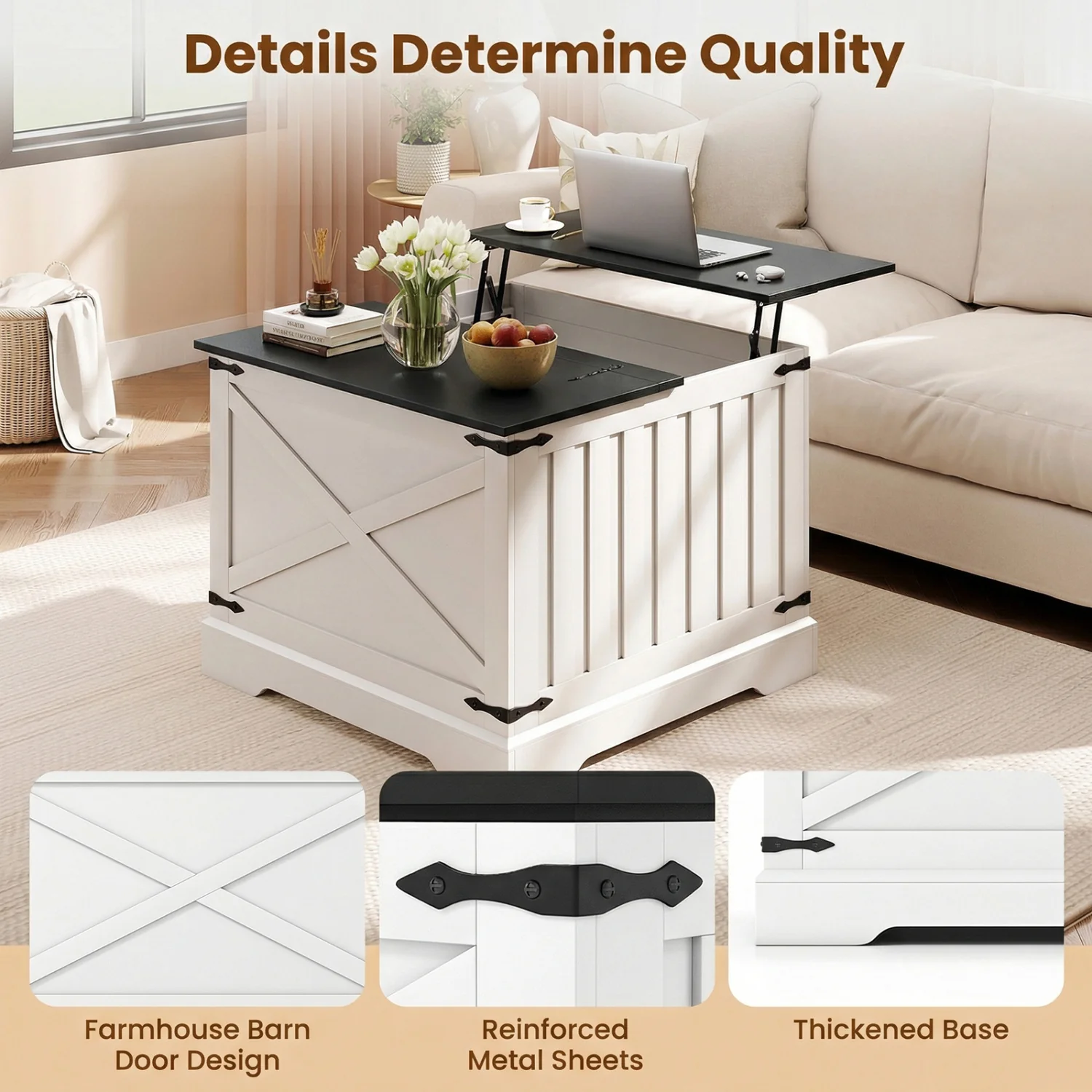 Farmhouse Lift Top Coffee Table with Hidden Storage Compartment, Black - Image 9