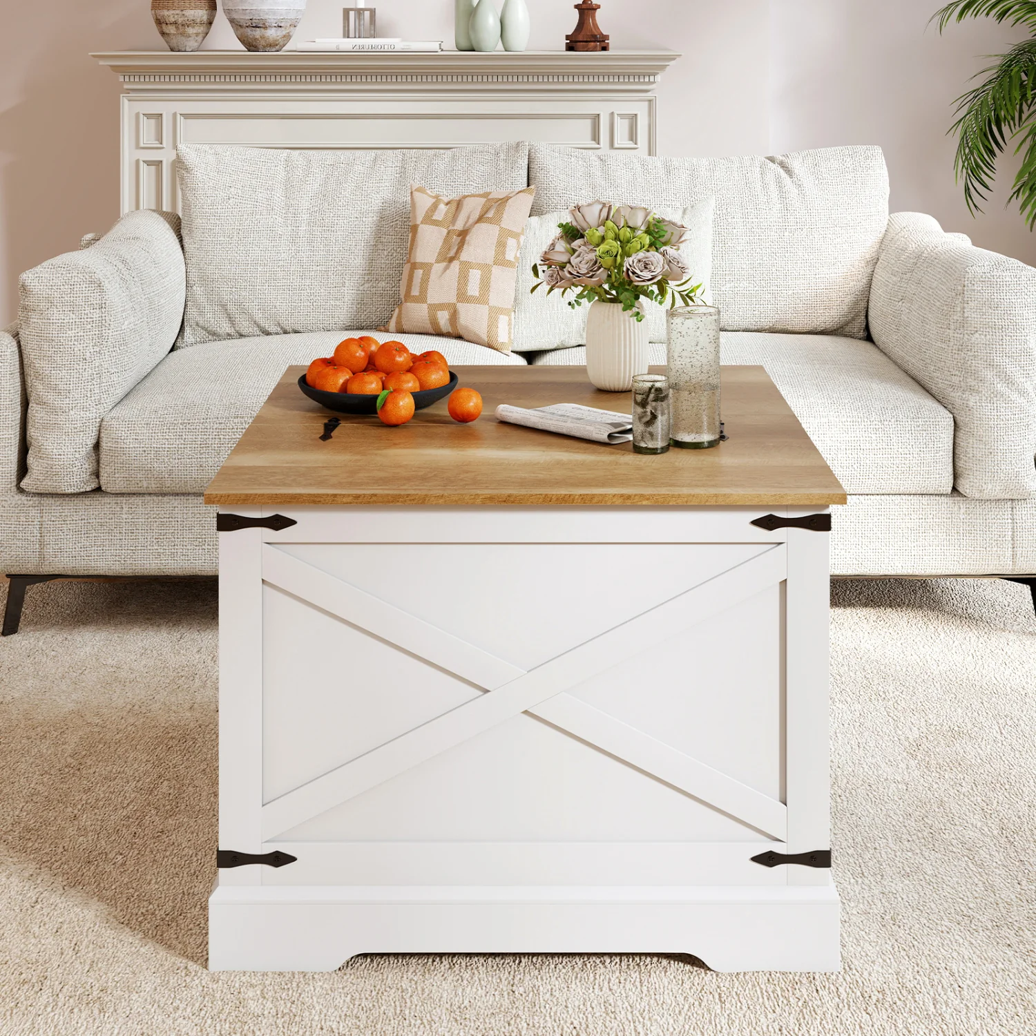 Farmhouse Lift Top Coffee Table with Hidden Storage Compartment, Brown - Image 3