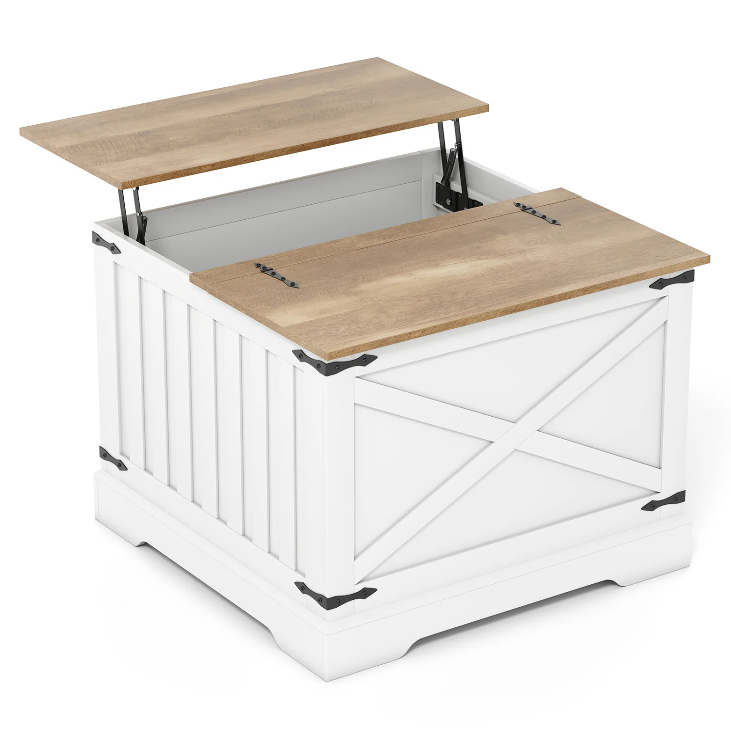 Farmhouse Lift Top Coffee Table with Hidden Storage Compartment, Brown - Image 4