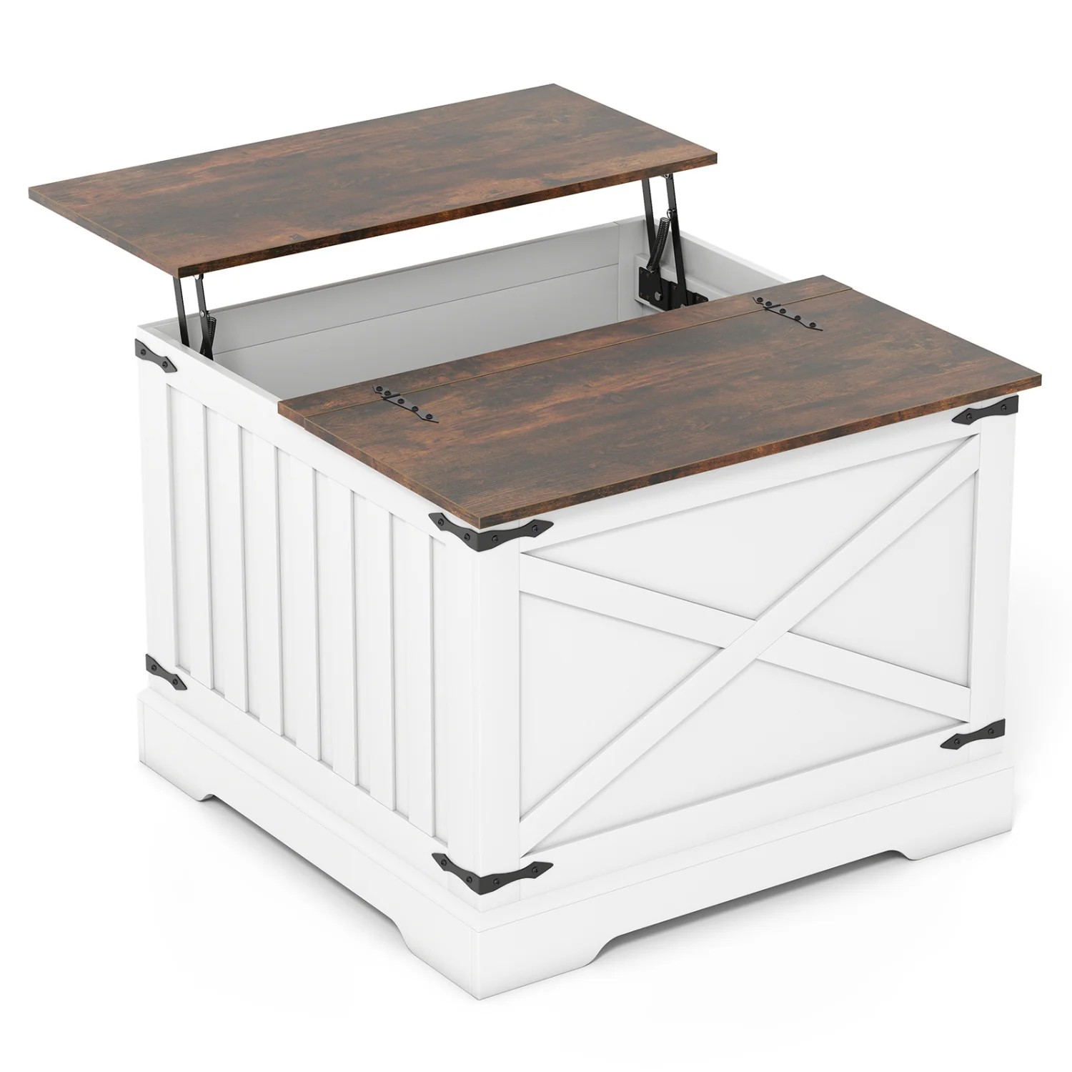 Farmhouse Lift Top Coffee Table with Hidden Storage Compartment, Rustic Brown - Image 4