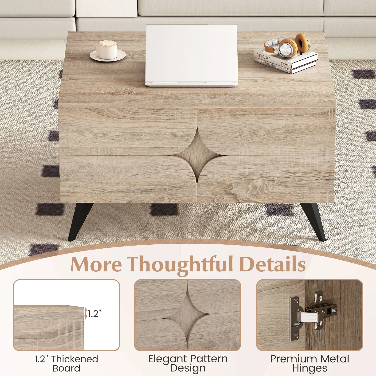Farmhouse Modern Coffee Table With Storage, Natural - Image 10