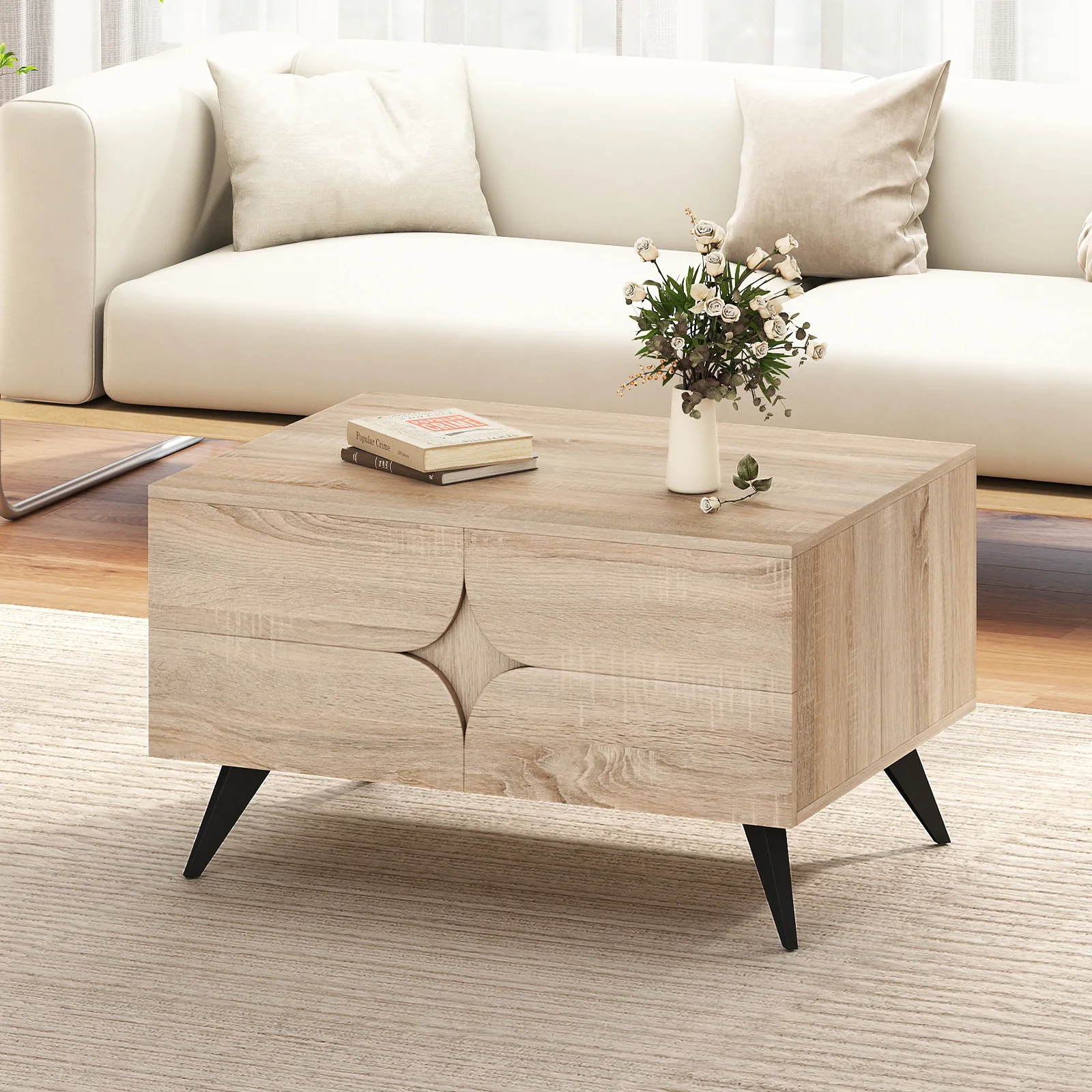 Farmhouse Modern Coffee Table With Storage, Natural - Image 2