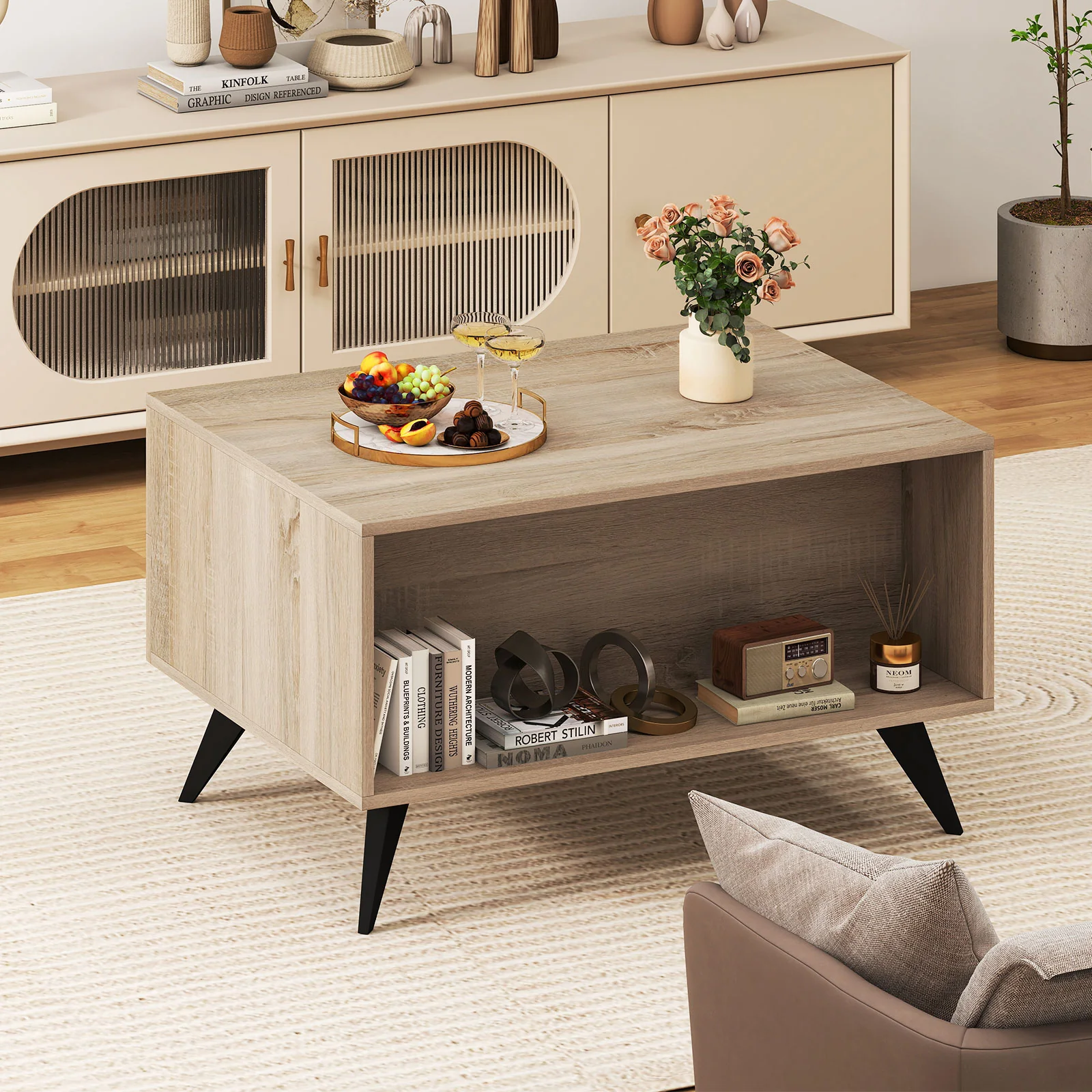 Farmhouse Modern Coffee Table With Storage, Natural - Image 3