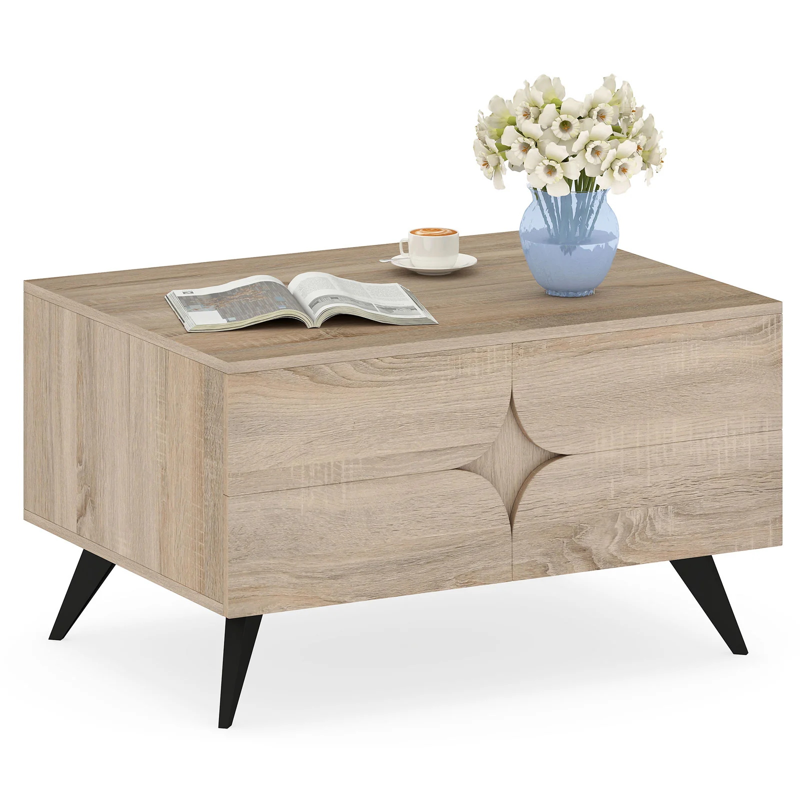 Farmhouse Modern Coffee Table With Storage, Natural - Image 4