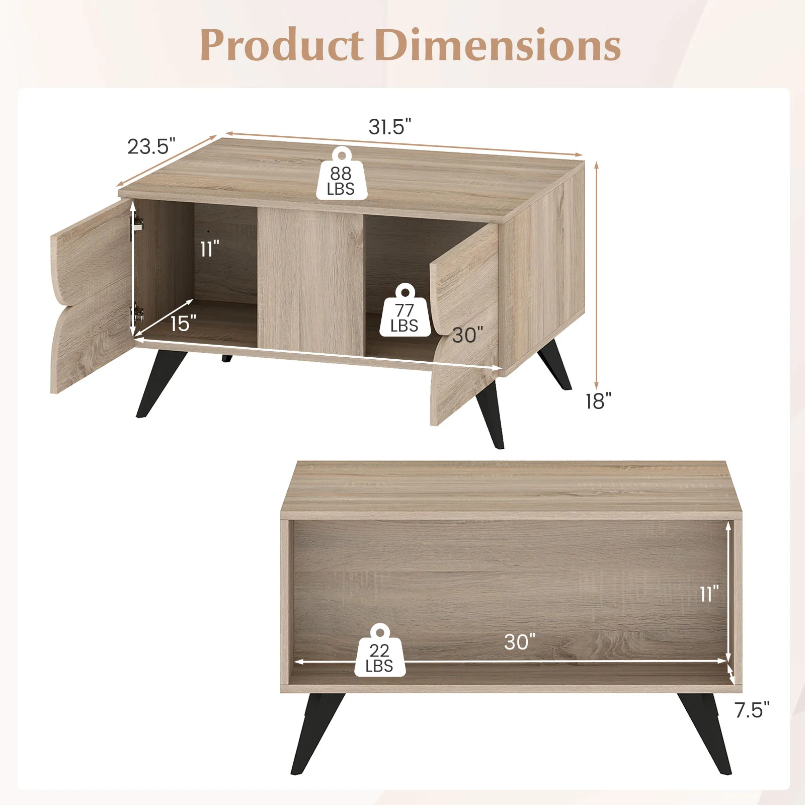 Farmhouse Modern Coffee Table With Storage, Natural - Image 6