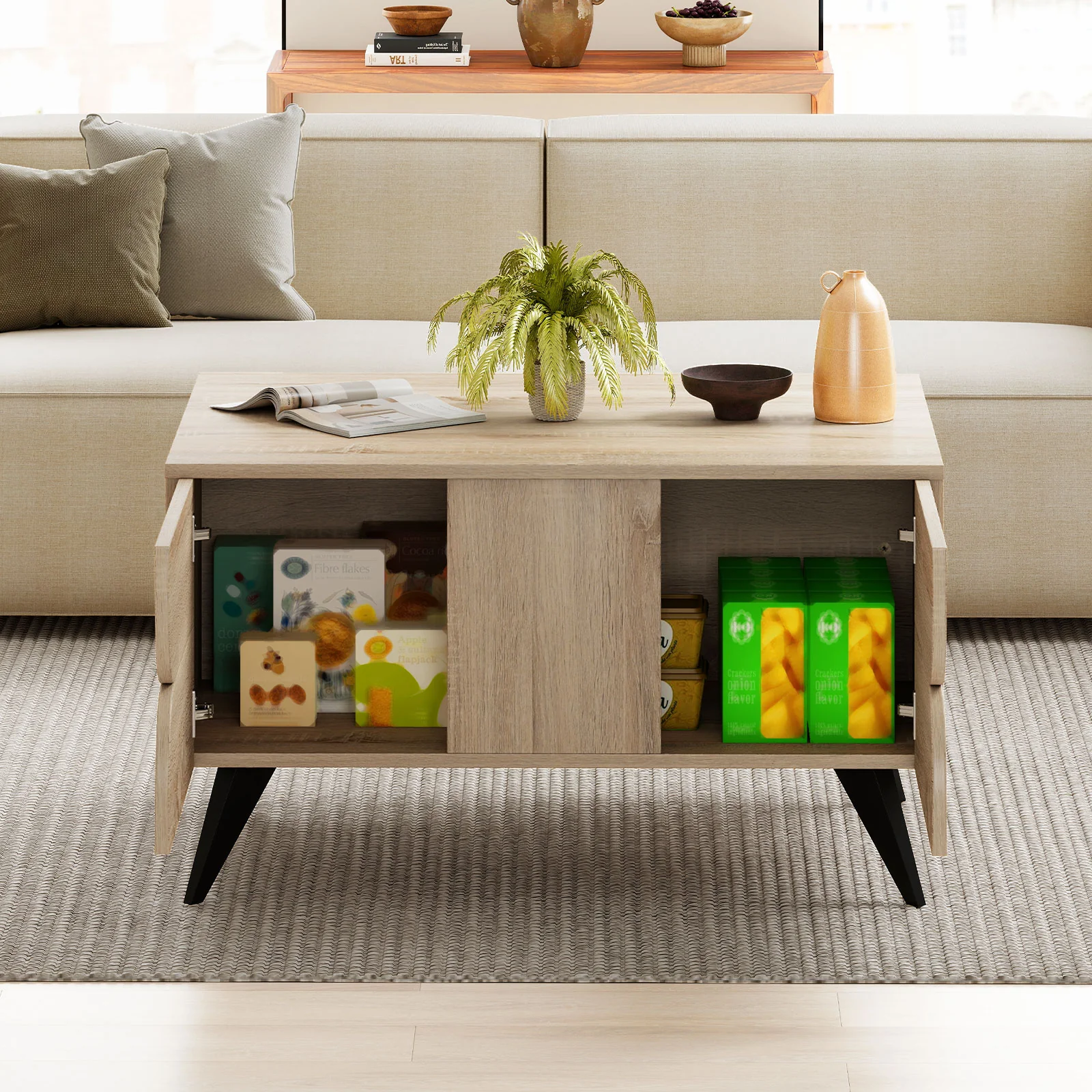 Farmhouse Modern Coffee Table With Storage, Natural - Image 7