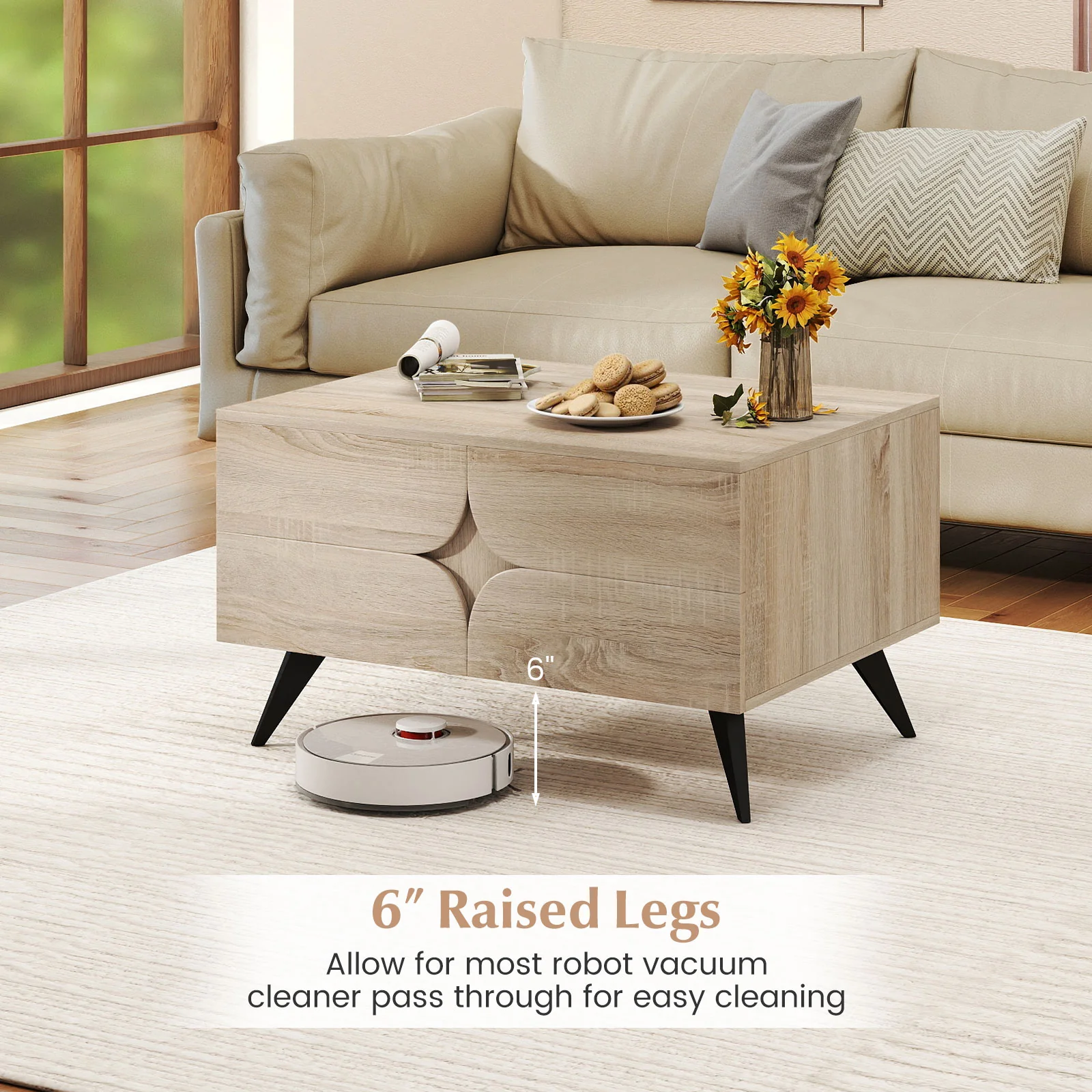 Farmhouse Modern Coffee Table With Storage, Natural - Image 9