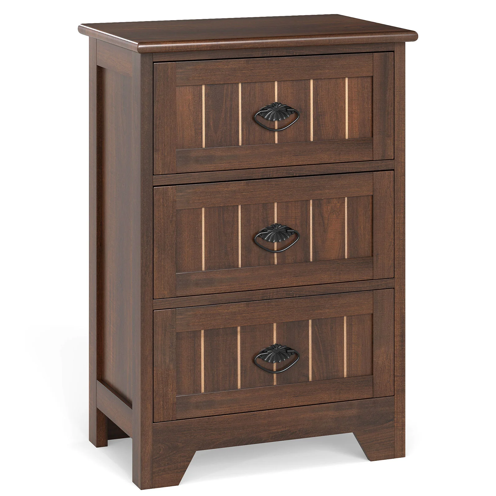 Farmhouse Nightstand, 3 Storage Drawers, Walnut - Image 5